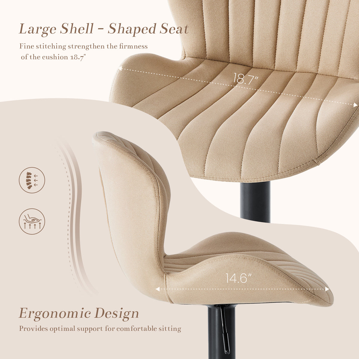 Modern Adjustable Swivel Bar Stools with Fabric Upholstery