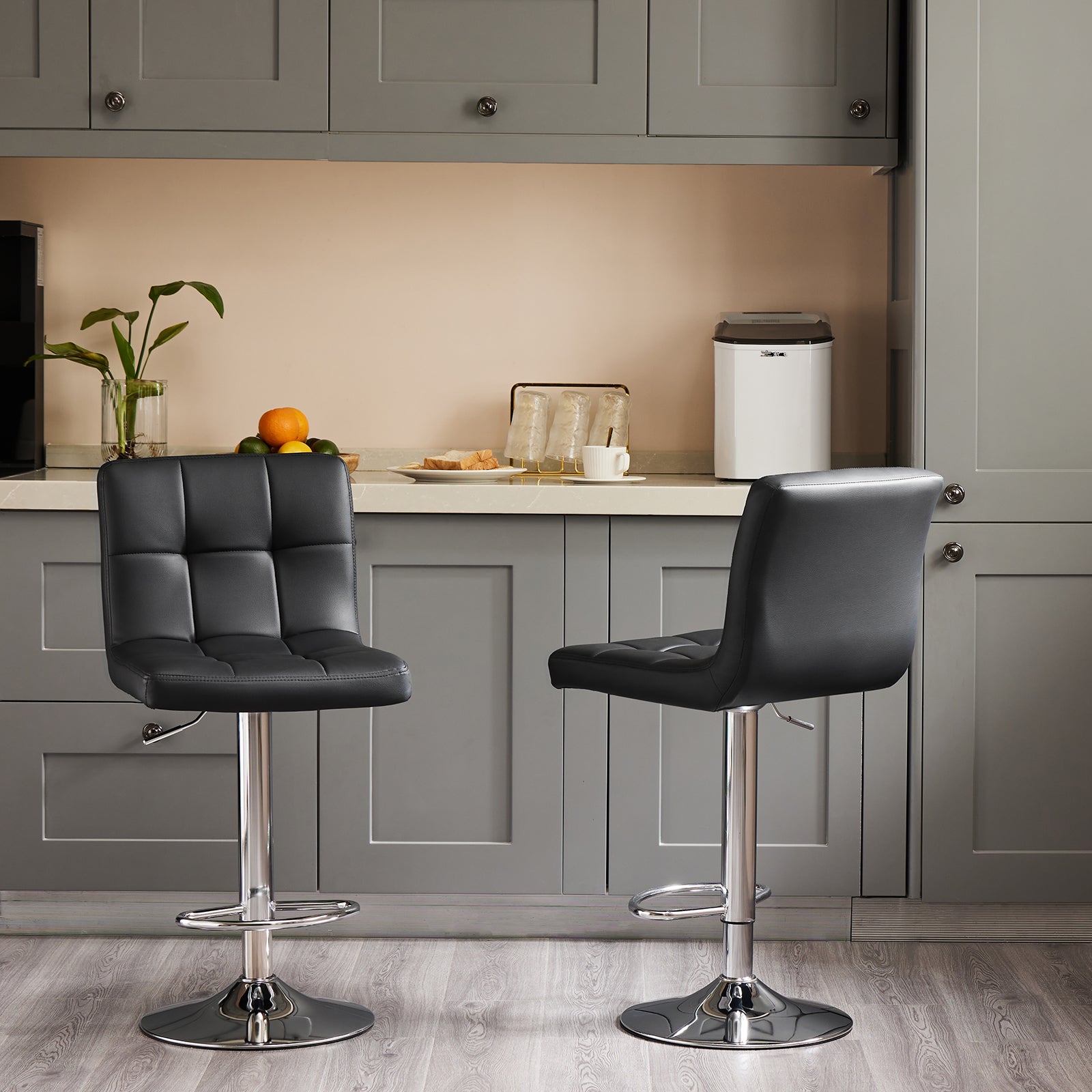 Warebay 2-Pack Adjustable Swivel Bar Stools with PU Leather Upholstered Seat