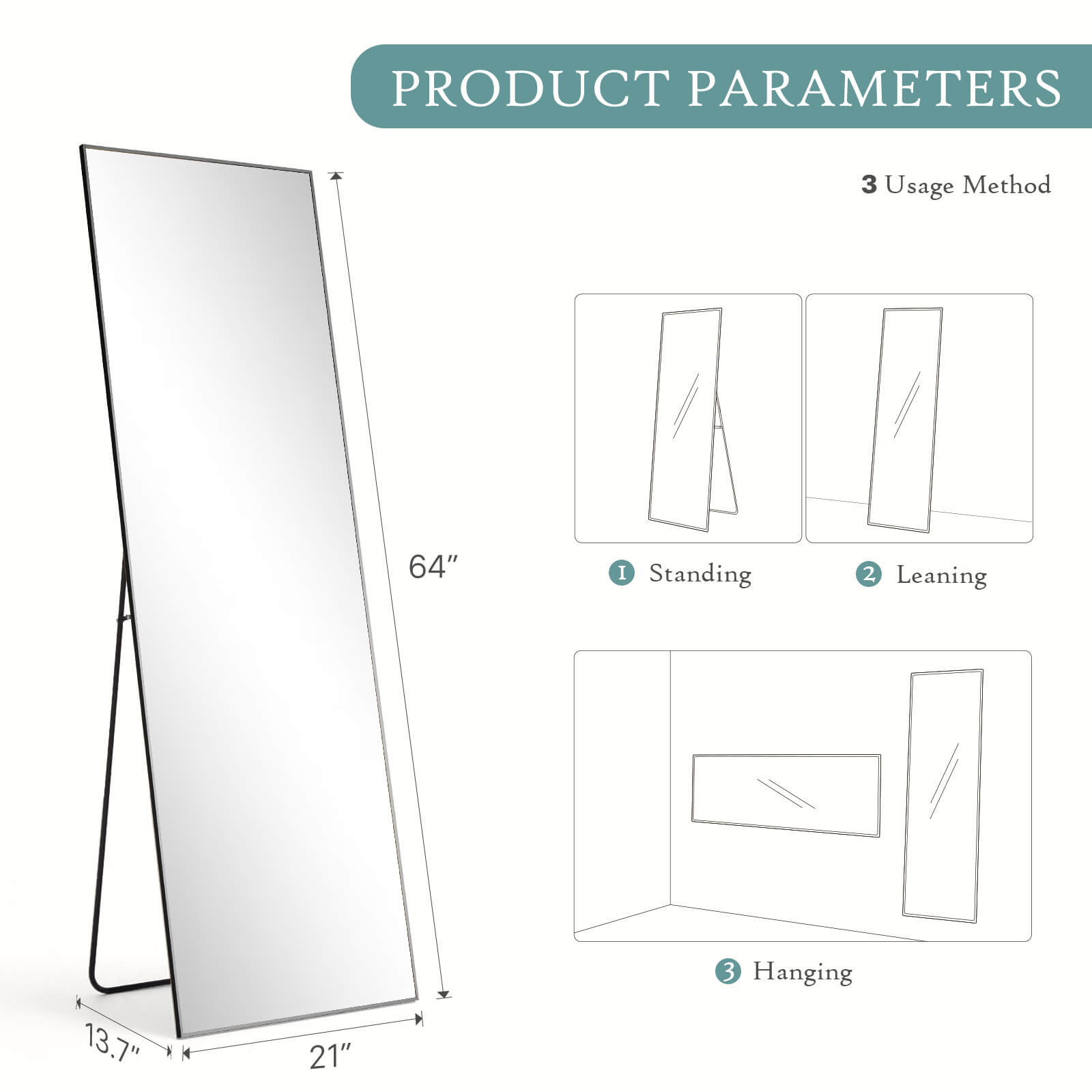 Full Length Aluminum Alloy Standing Mirror