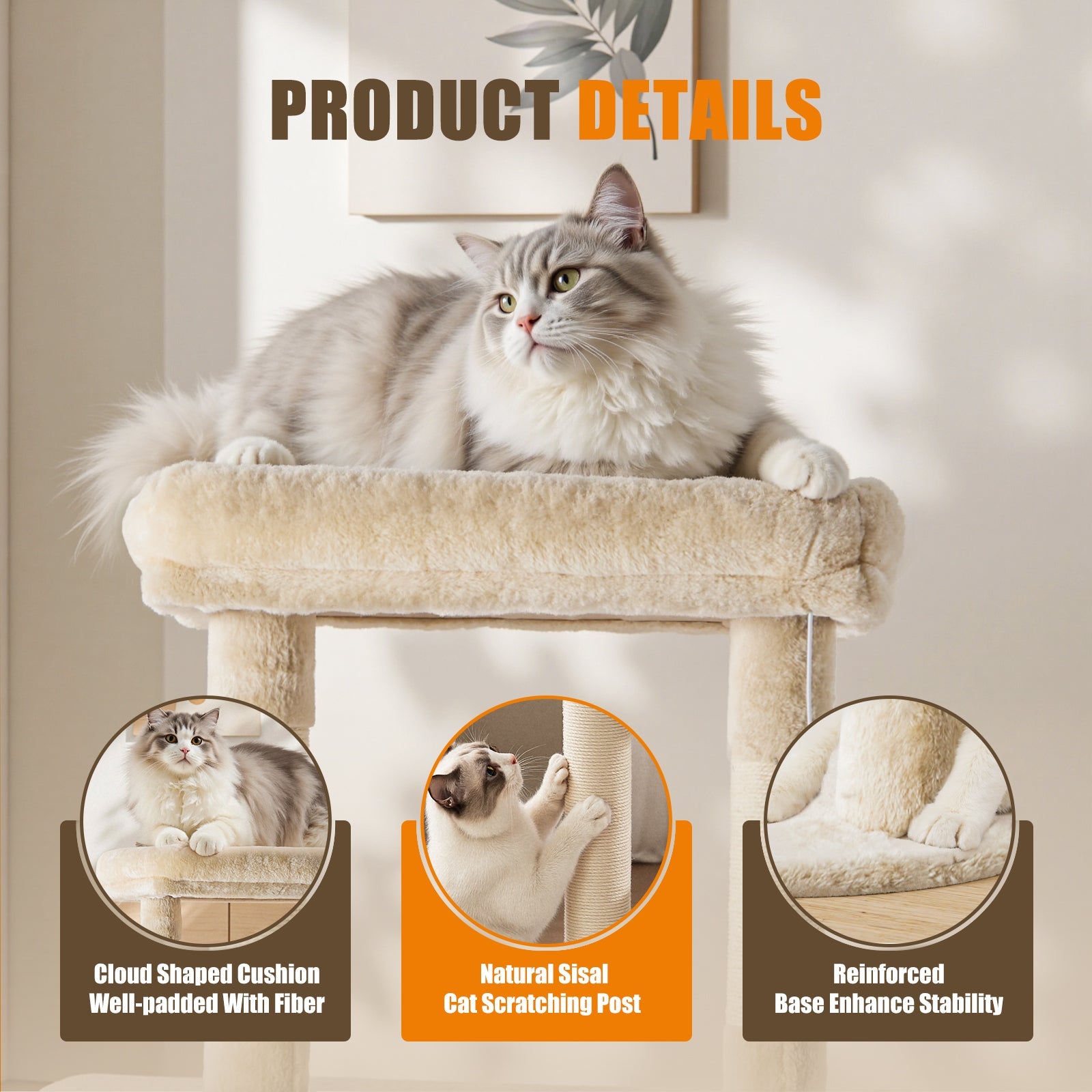 63 Inch Plush Multi-Level Cat Tree Tower