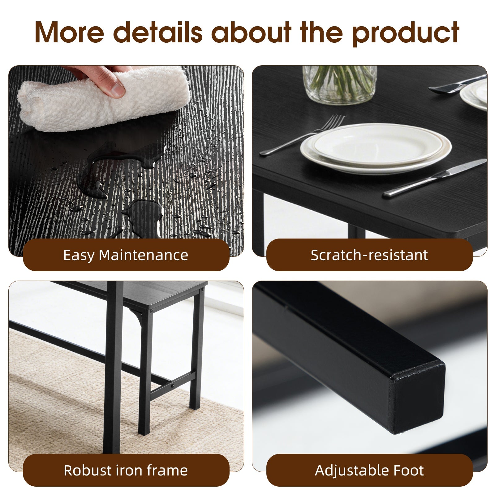 3/4-Piece Black Gray Dining Table Set