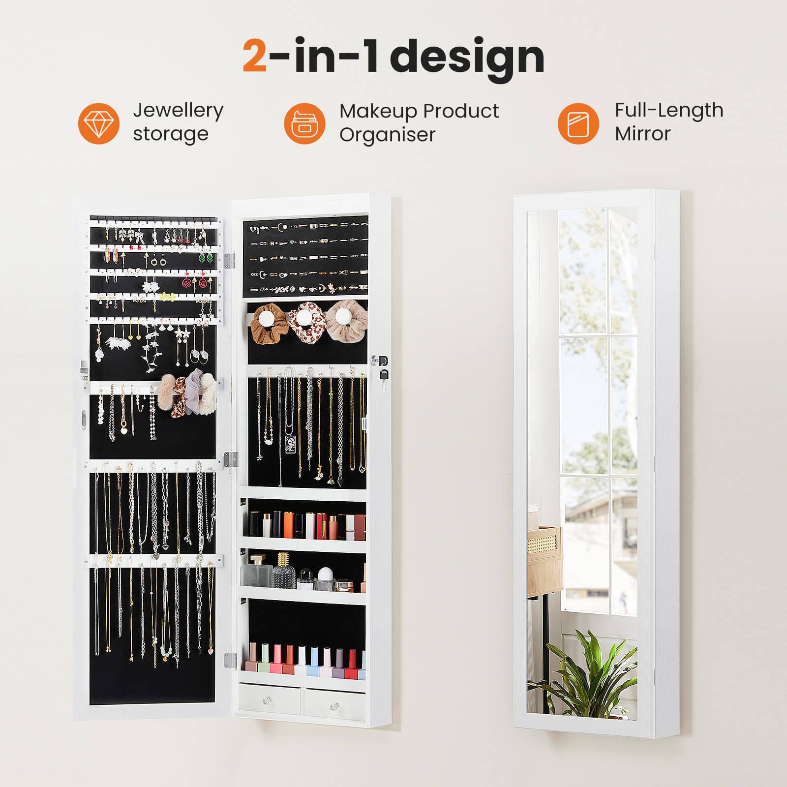Hangable Jewelry Cabinet with Mirror