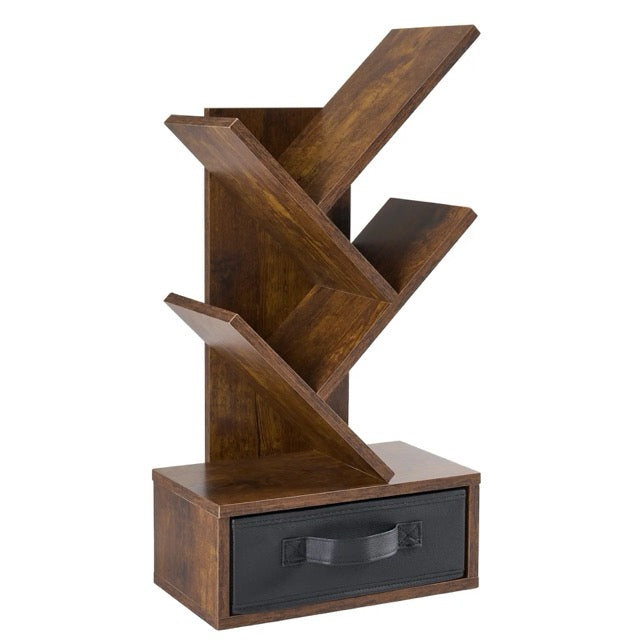 7-Tier Tree Bookshelf | Tall & Narrow Wooden Corner Shelf for Small Spaces