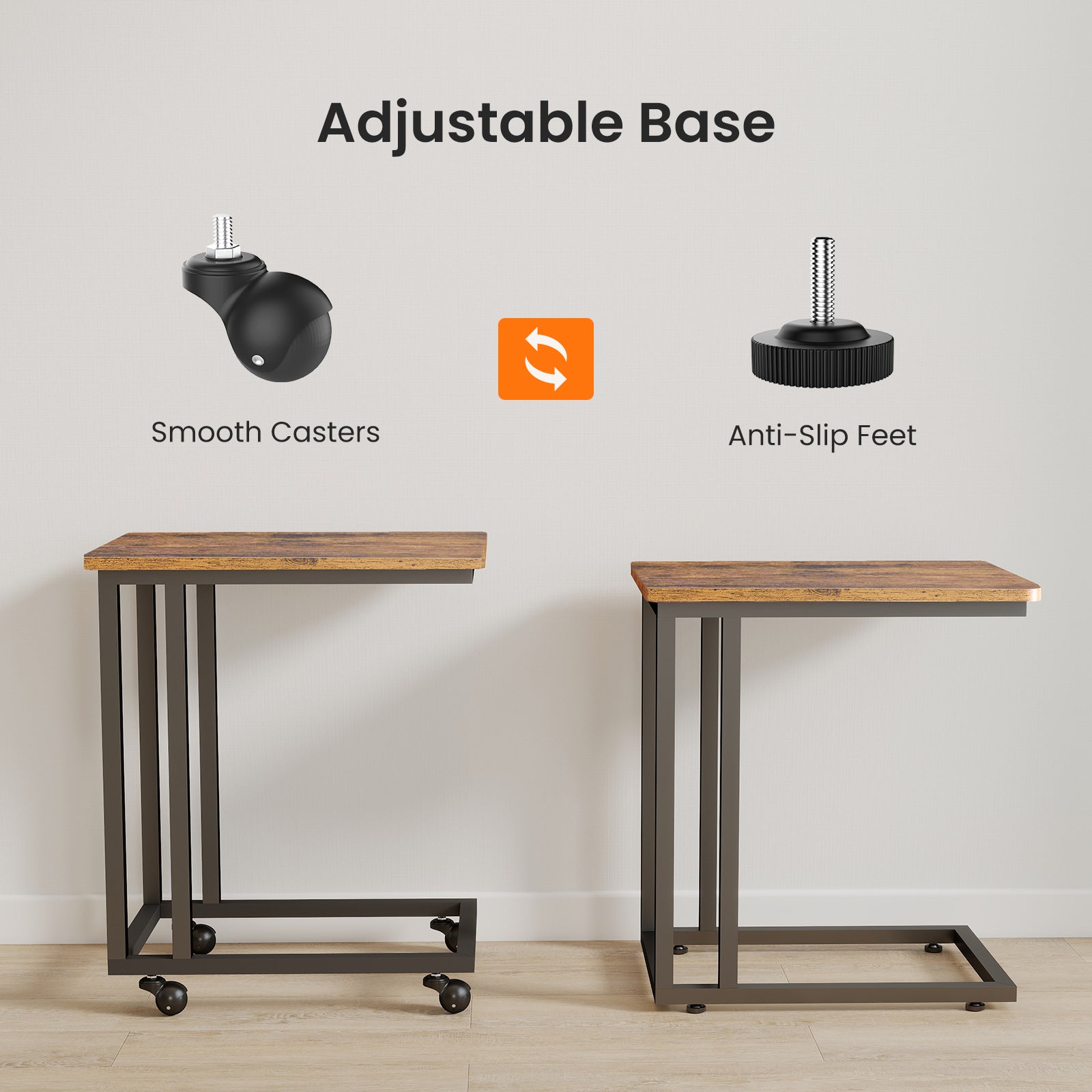 C-Shaped Steel Side Table with Casters
