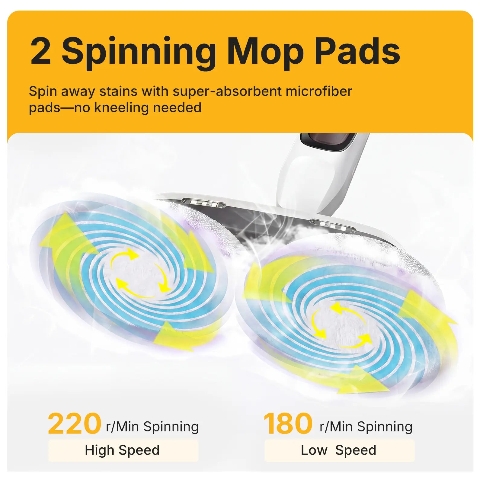 Hard Floor Steam Mop with Dual Rotating Heads – 3 Steam Modes, LED Headlights & Washable Pads
