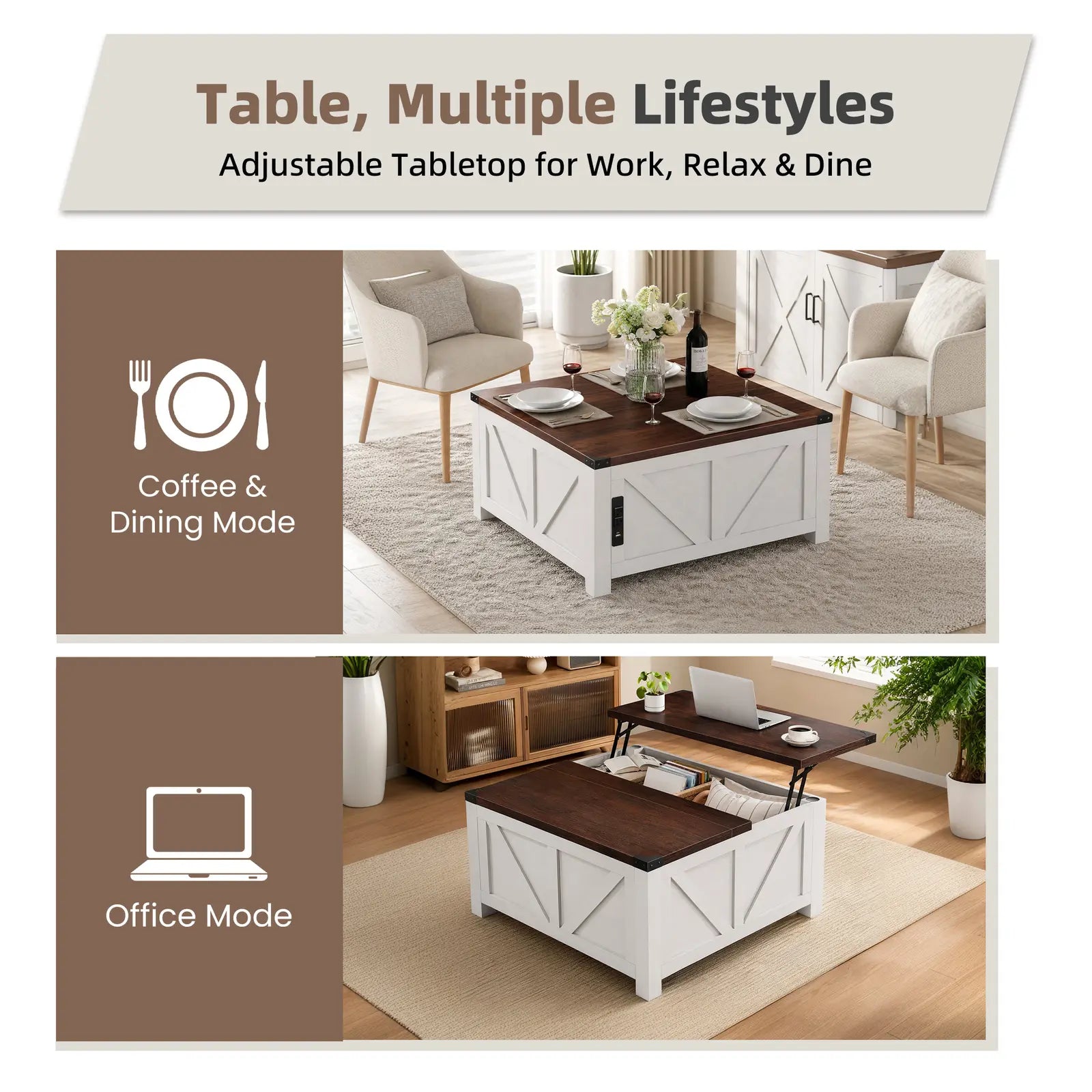 Lift Top Coffee Table with USB Charging & Hidden Storage