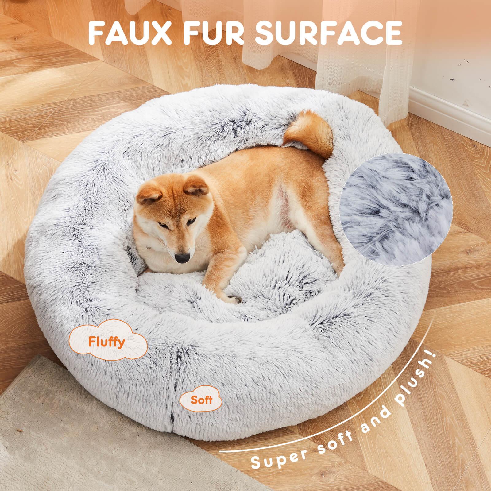 Round Faux Fur Pet Calming Bed