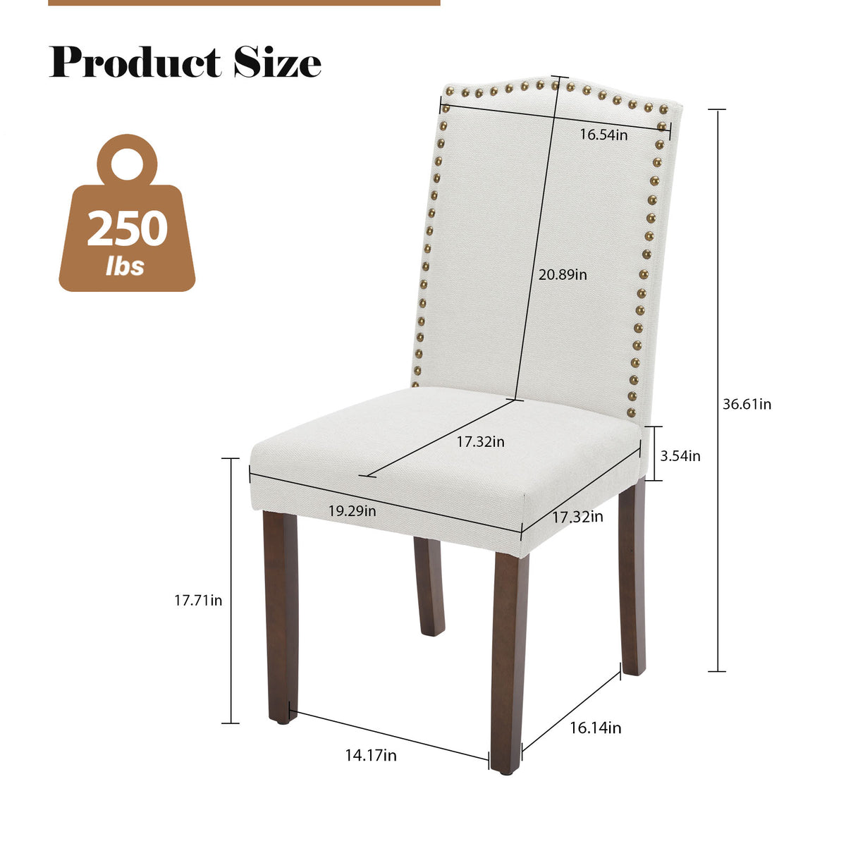 Modern Upholstered Dining Chairs Set of 2 – Armless with Nailhead Trim & Solid Wood Legs