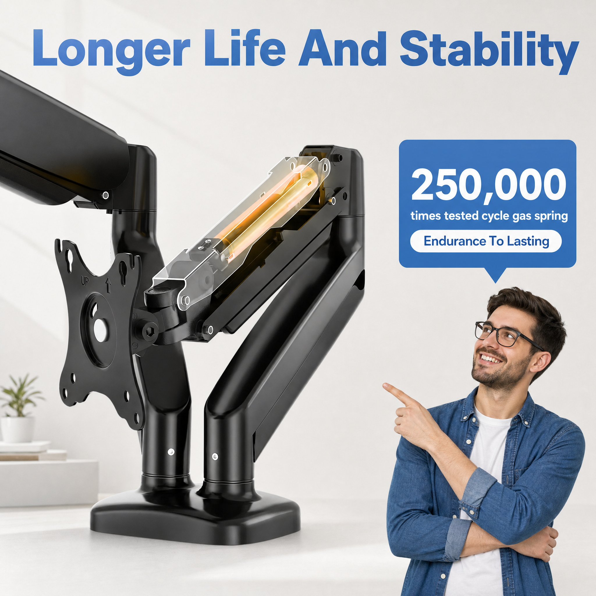 Adjustable Gas Spring Single Monitor Arm for 15–32 Inch Screens, Clamp & Grommet Mount