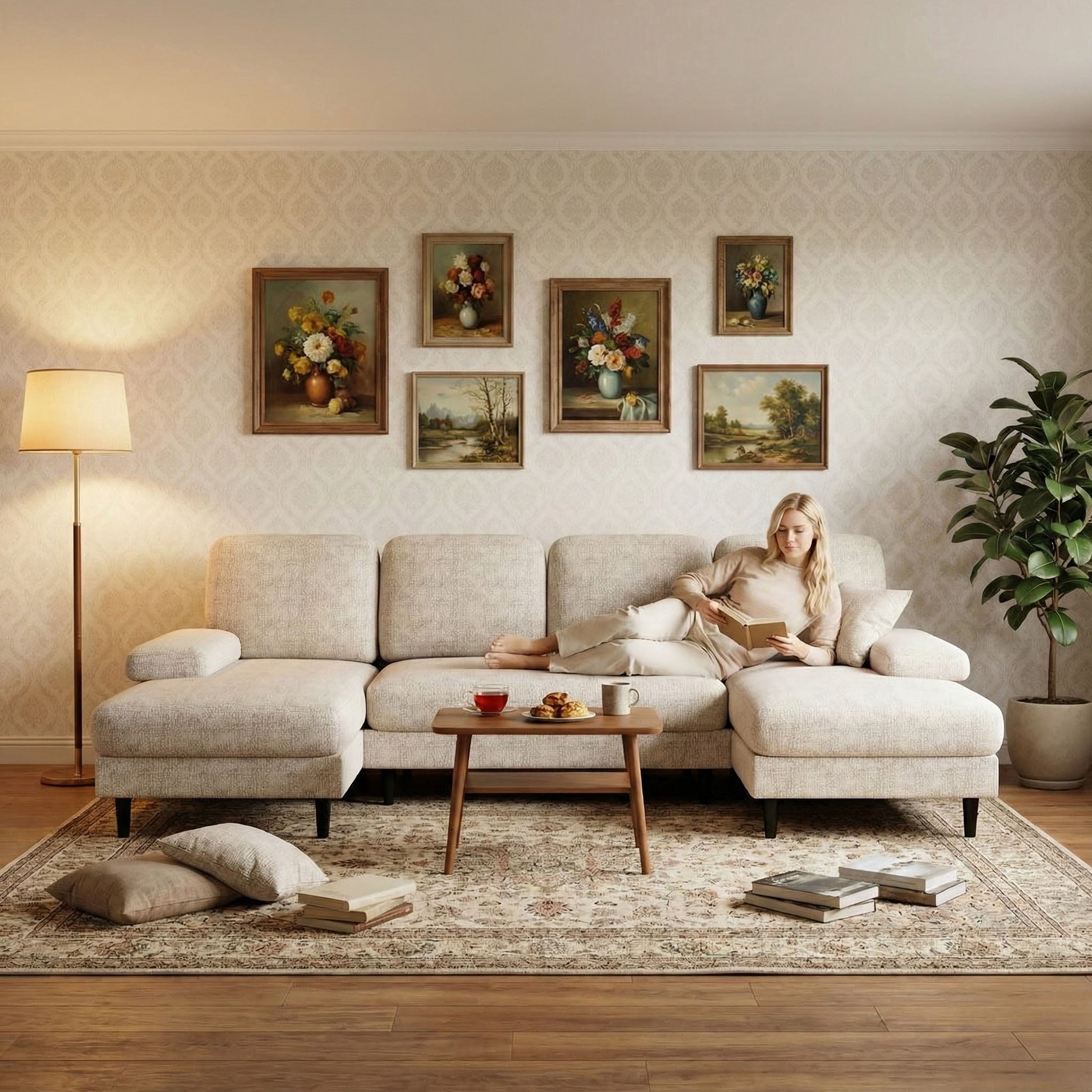 U-Shaped Modular Chenille Sectional Sofa