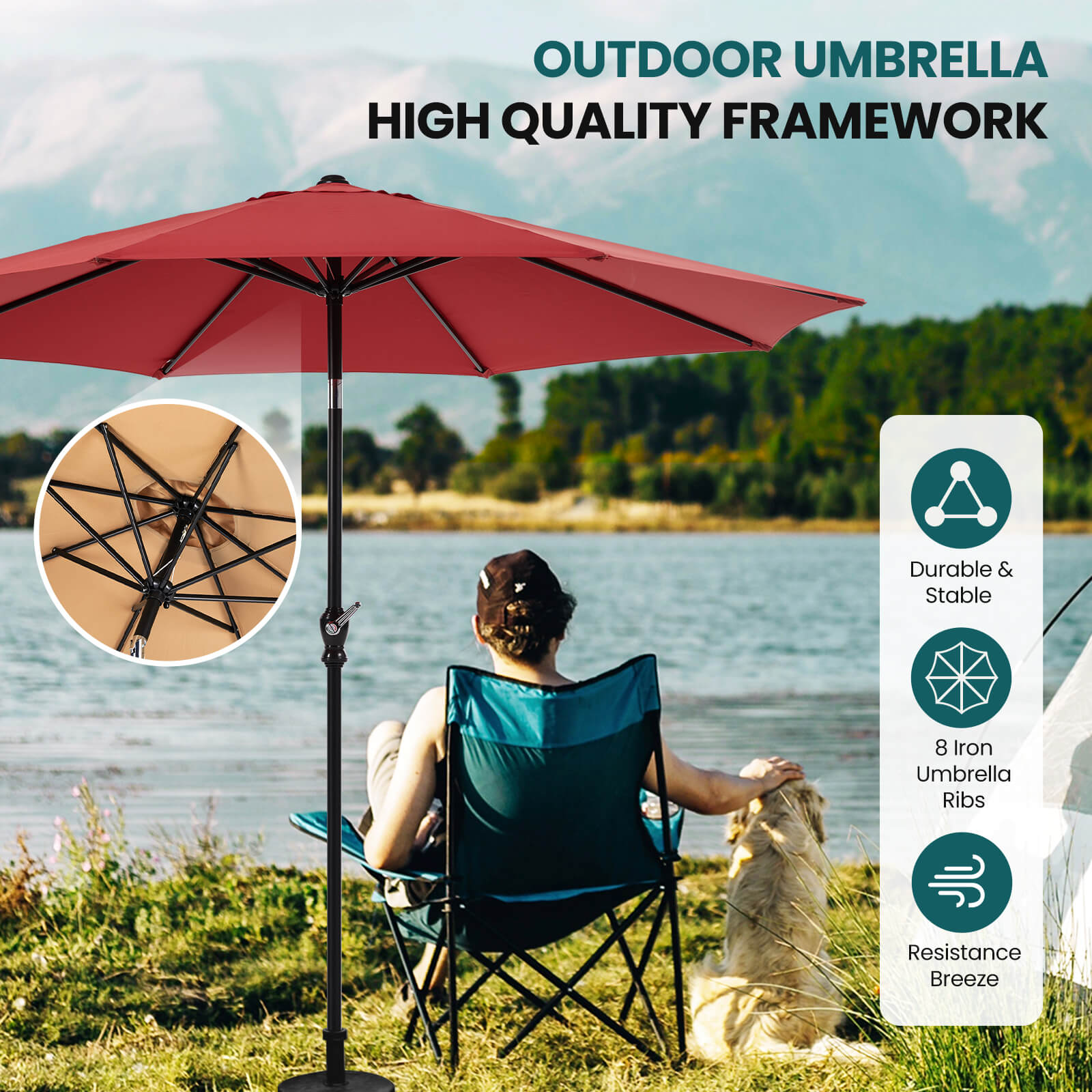 9ft 8-Rib Steel Patio Umbrella