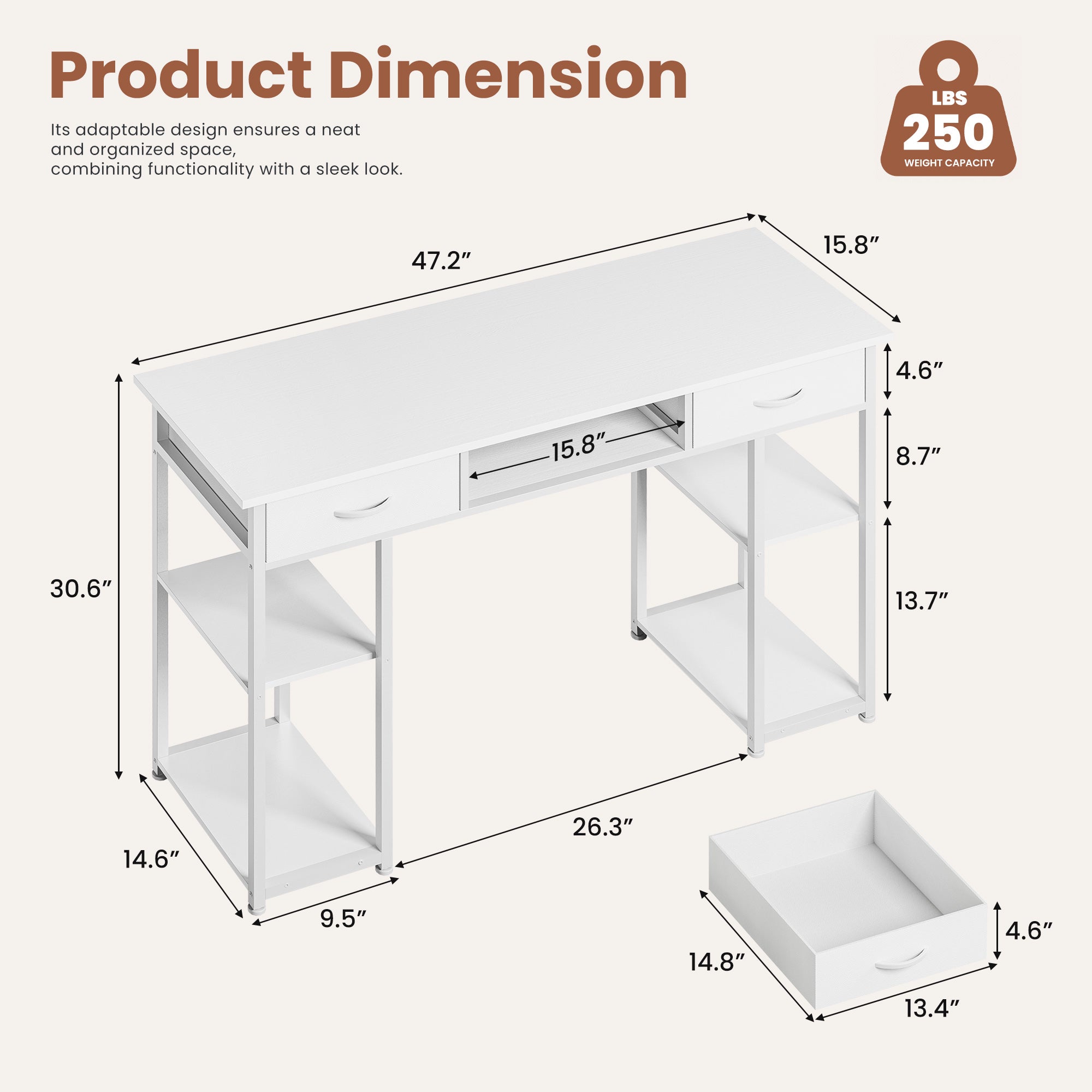 48-Inch Home Office Desk 3 Drawers