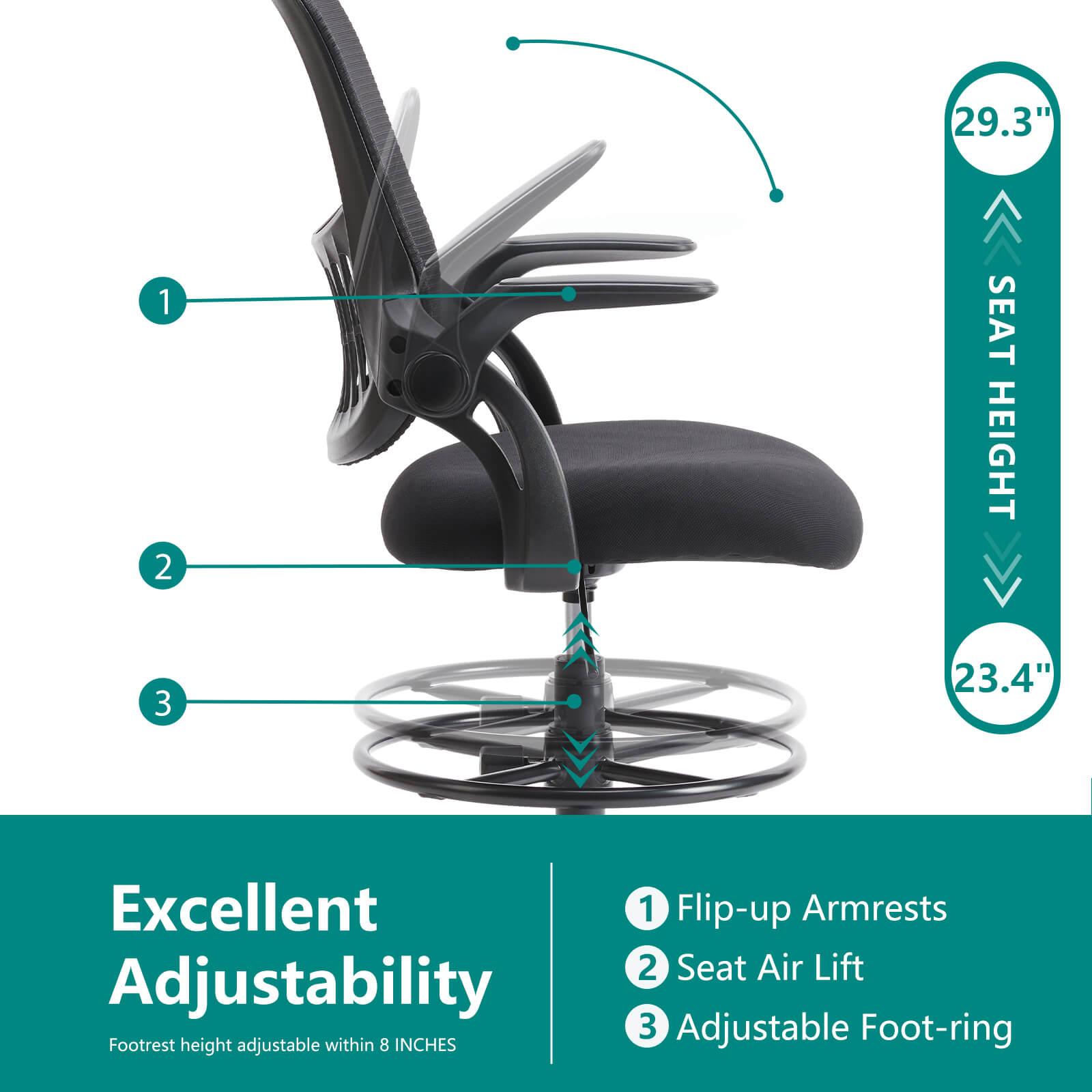 Ergonomic Office Chair Flip-Up Armrests Lumbar Support