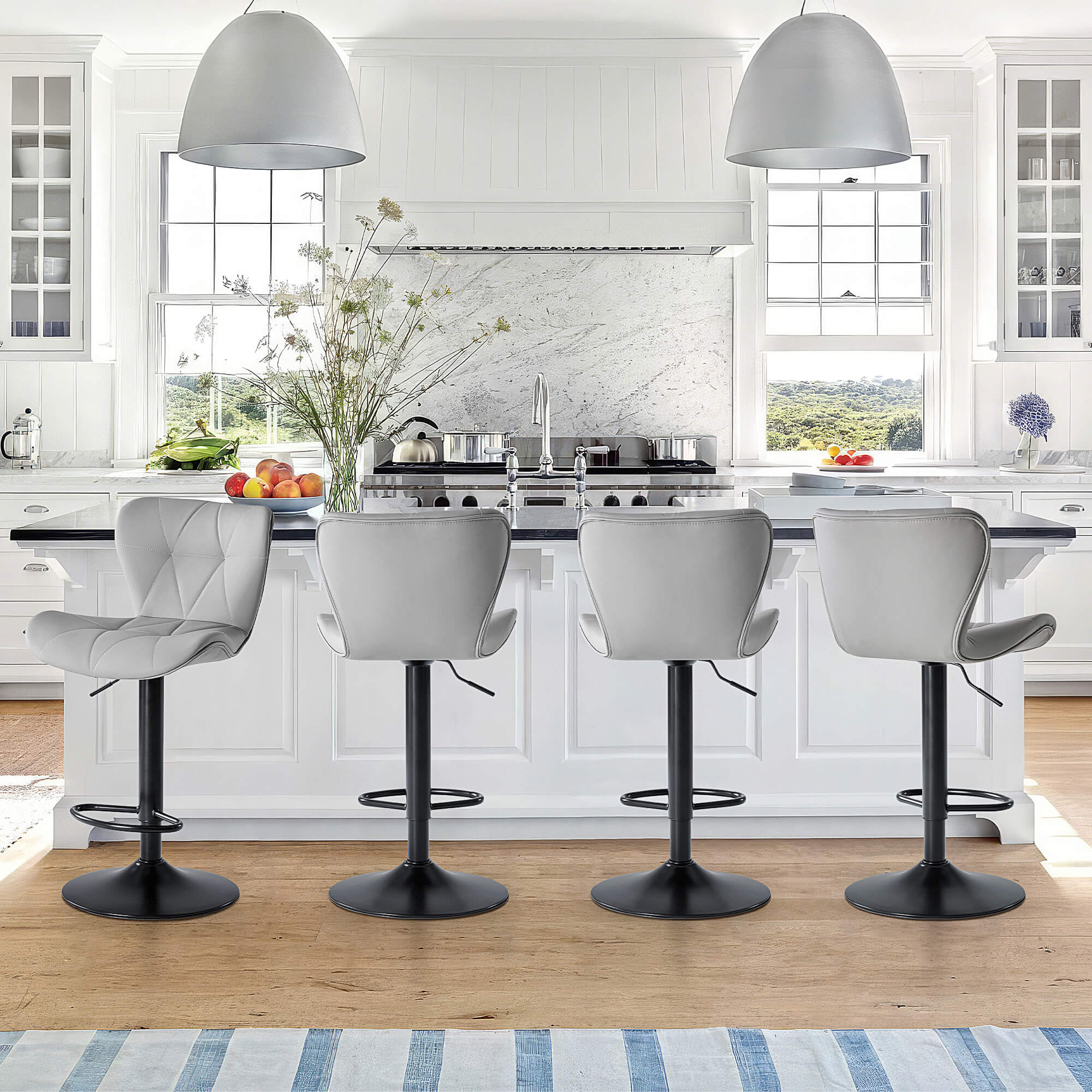 Faux Leather Diamond-Quilted Bar Stools Set of 2