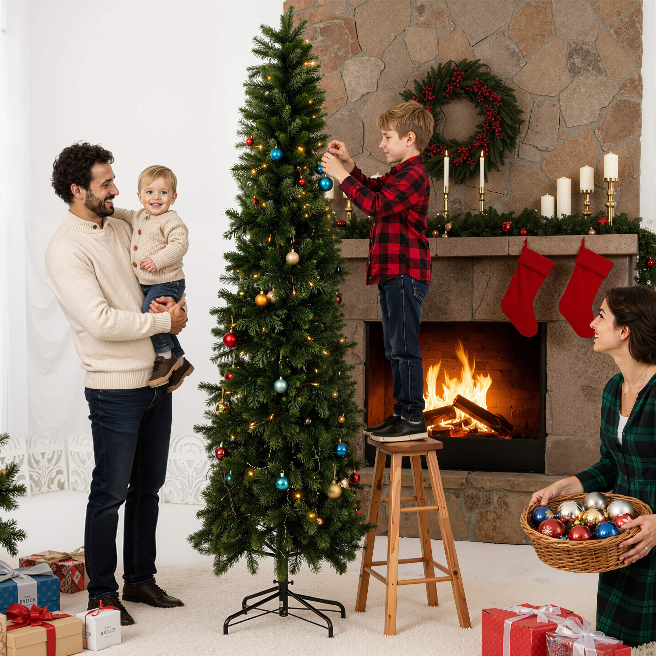 Pre-Lit Artificial Fir Christmas Pencil Tree