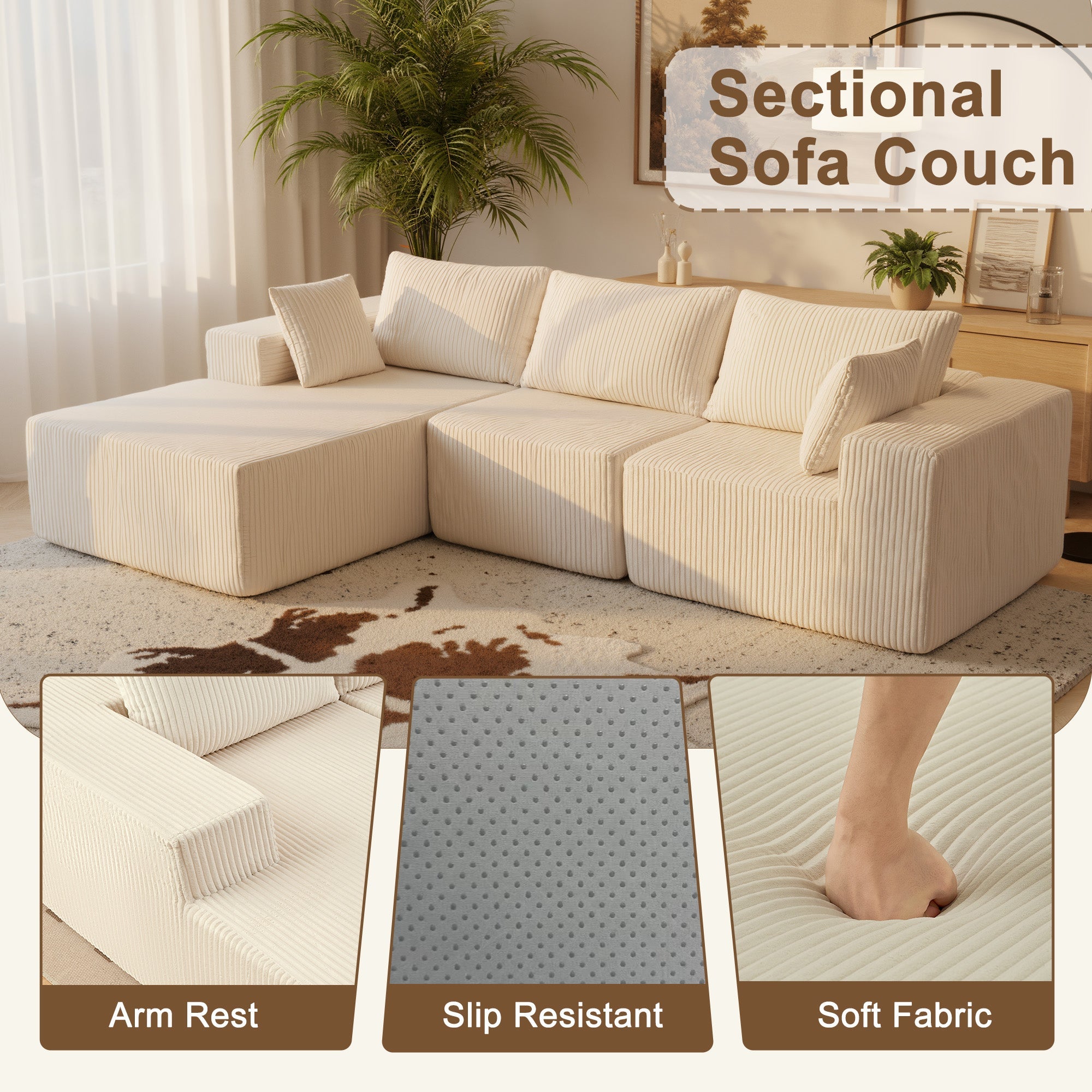 108" Modular Corduroy Sectional Sofa