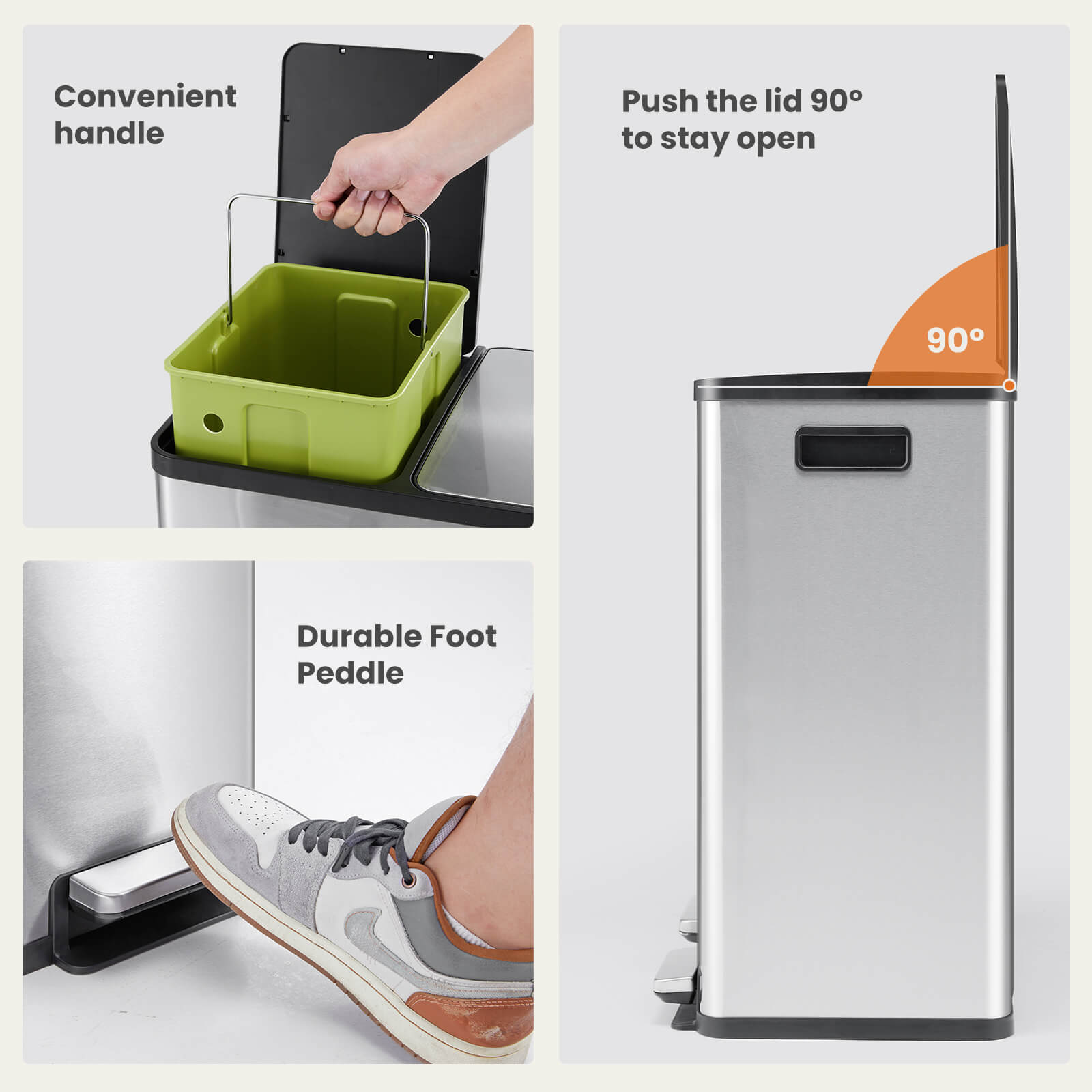 Stainless Steel 16-Gallon Pedal Trash Can