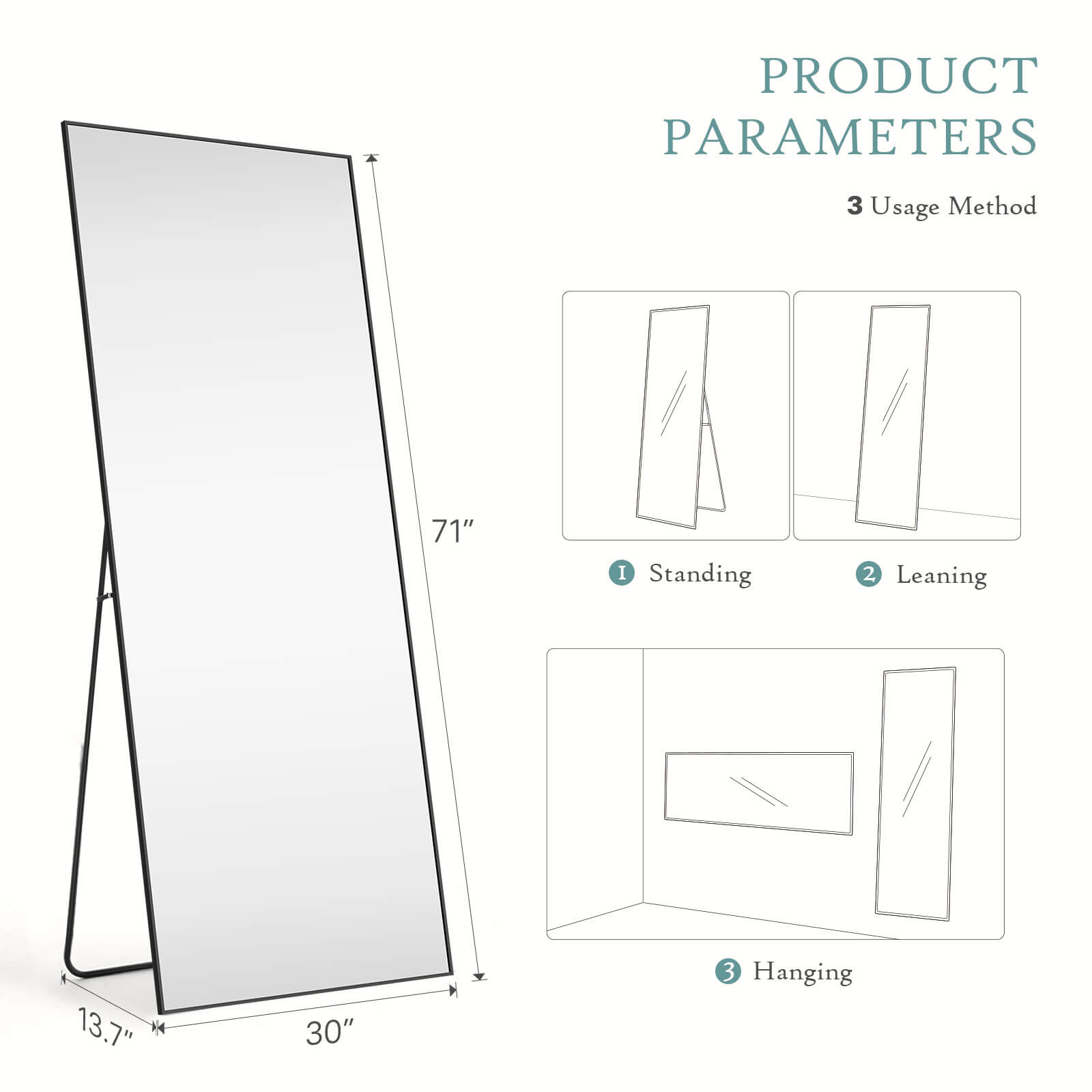 Full Length Aluminum Alloy Standing Mirror