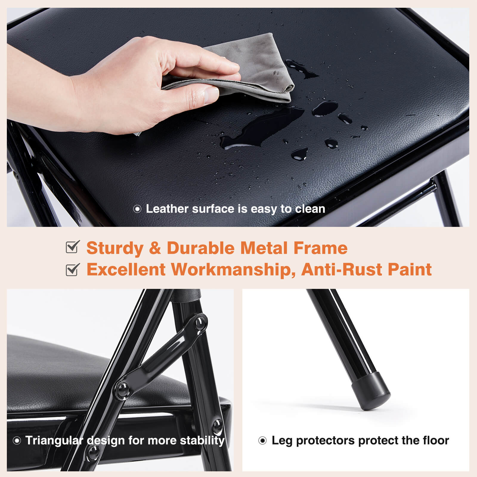 Leather Folding Chair Black