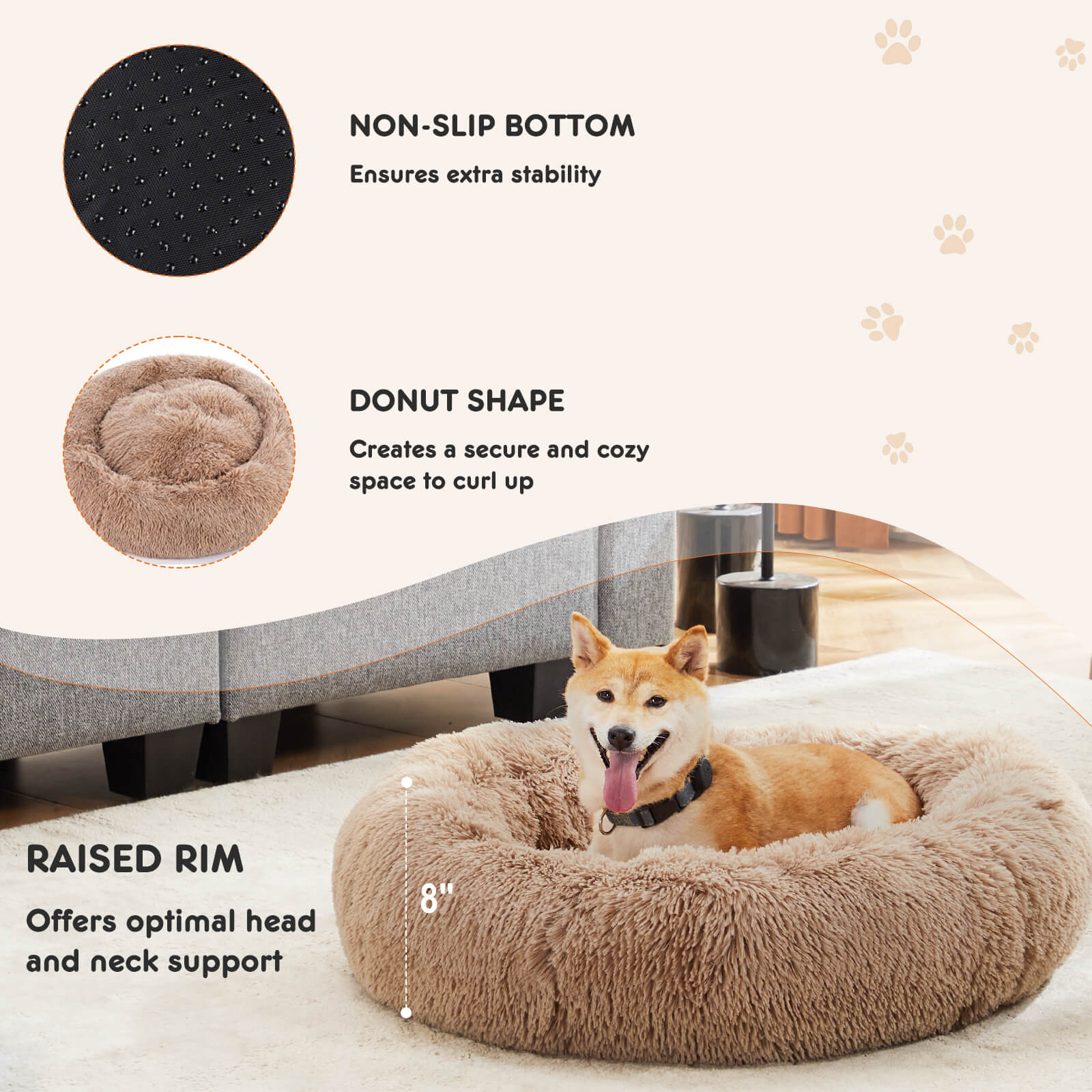 Round Faux Fur Pet Calming Bed