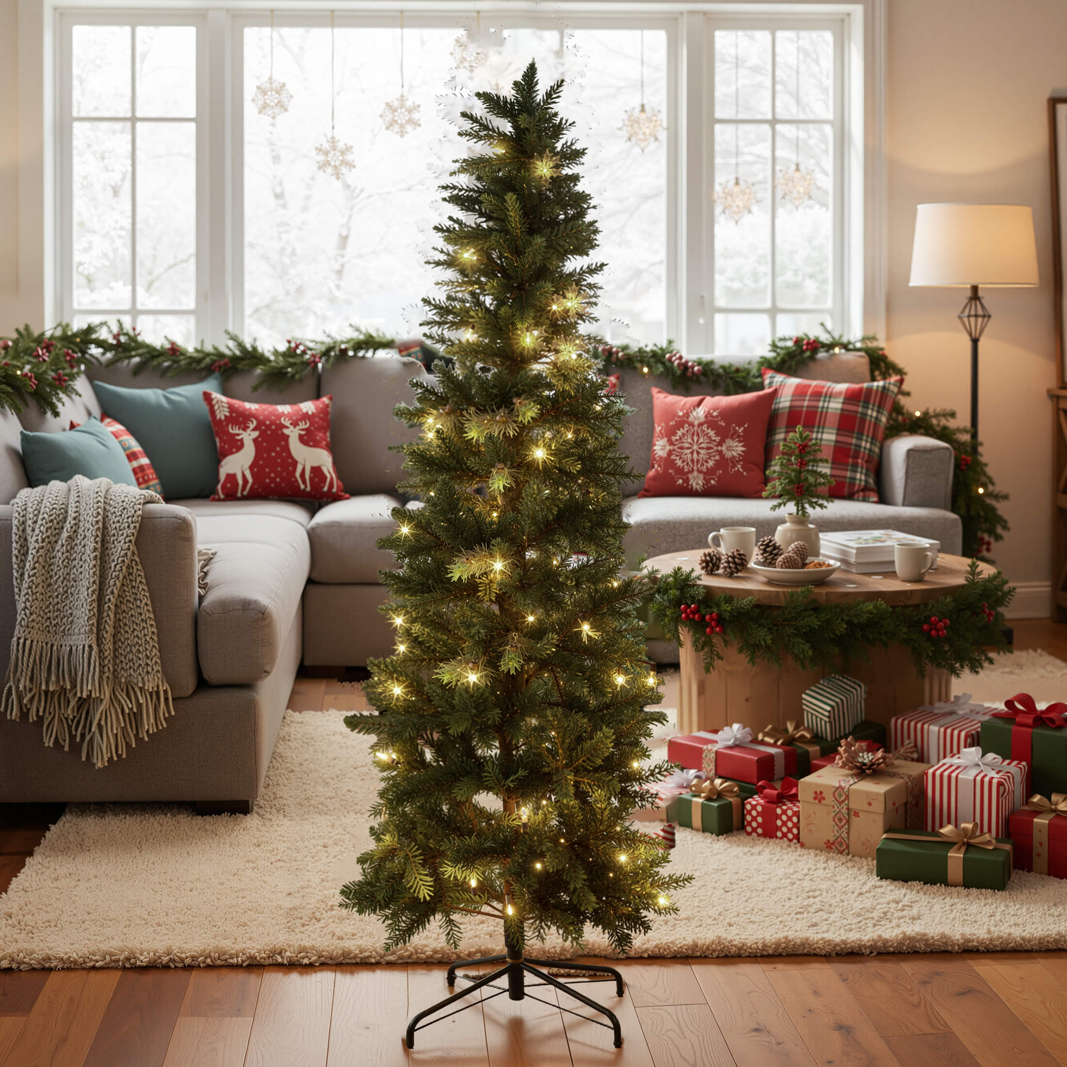 Pre-Lit Artificial Fir Christmas Pencil Tree