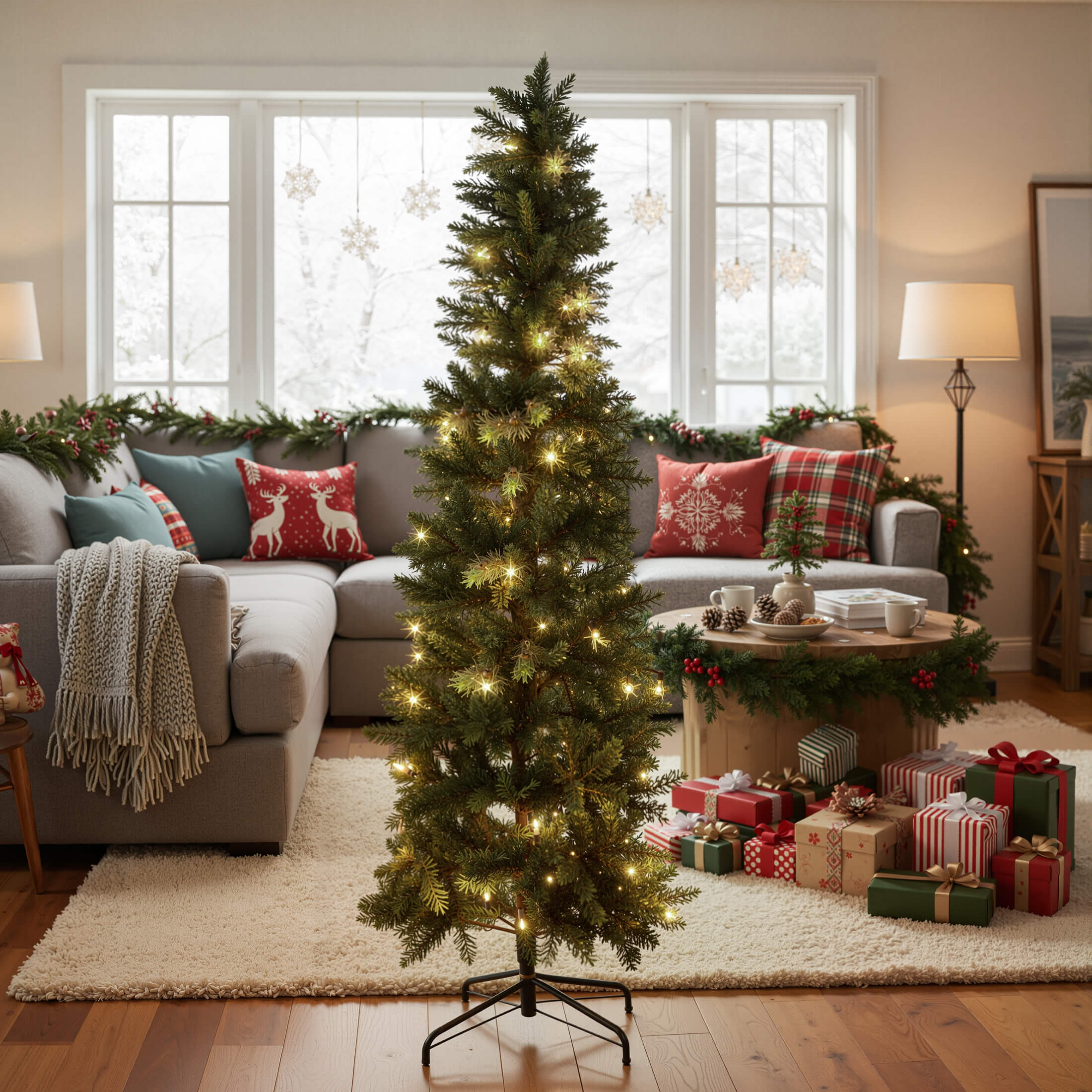 Pre-Lit Artificial Fir Christmas Pencil Tree