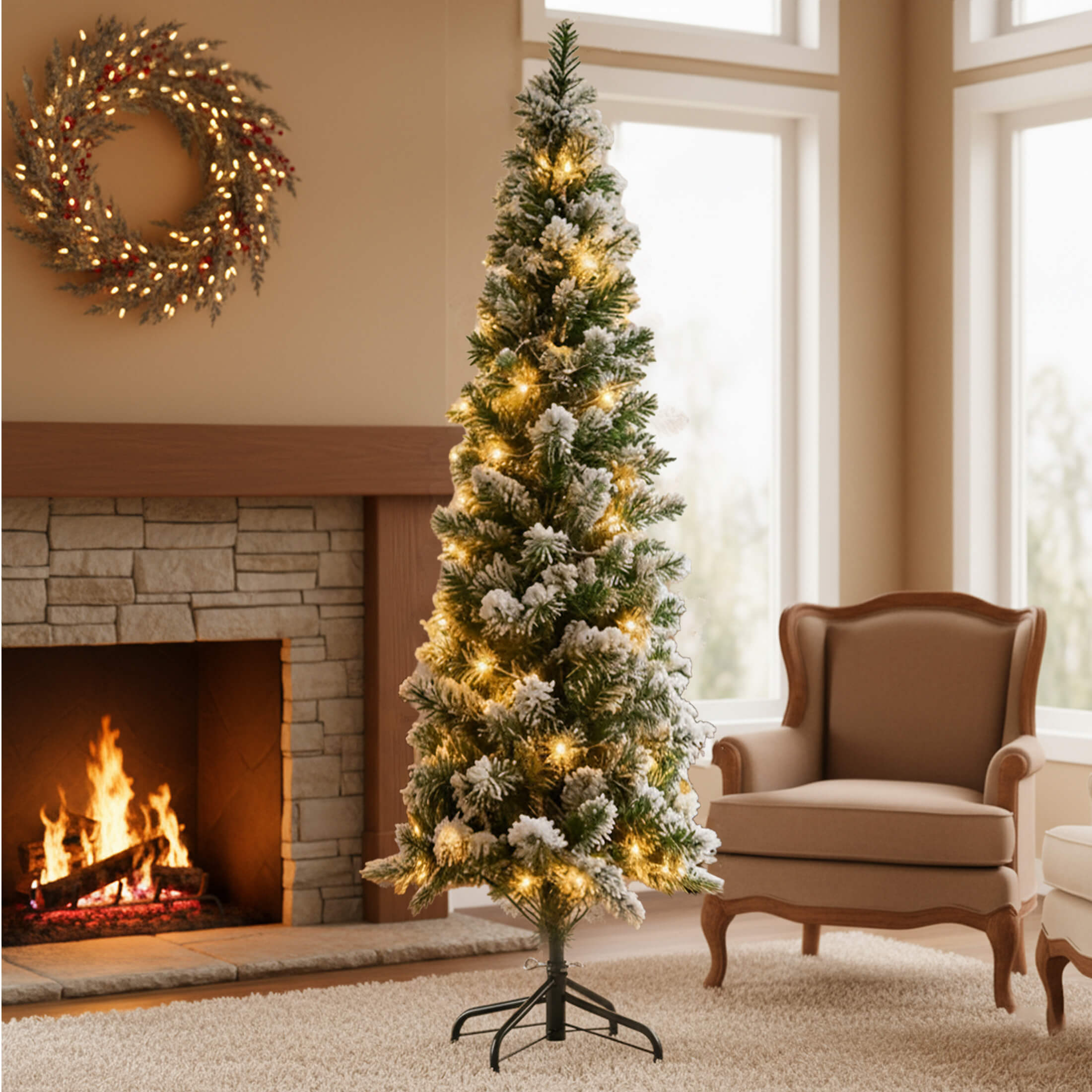 Pre-Lit Artificial Fir Christmas Pencil Tree