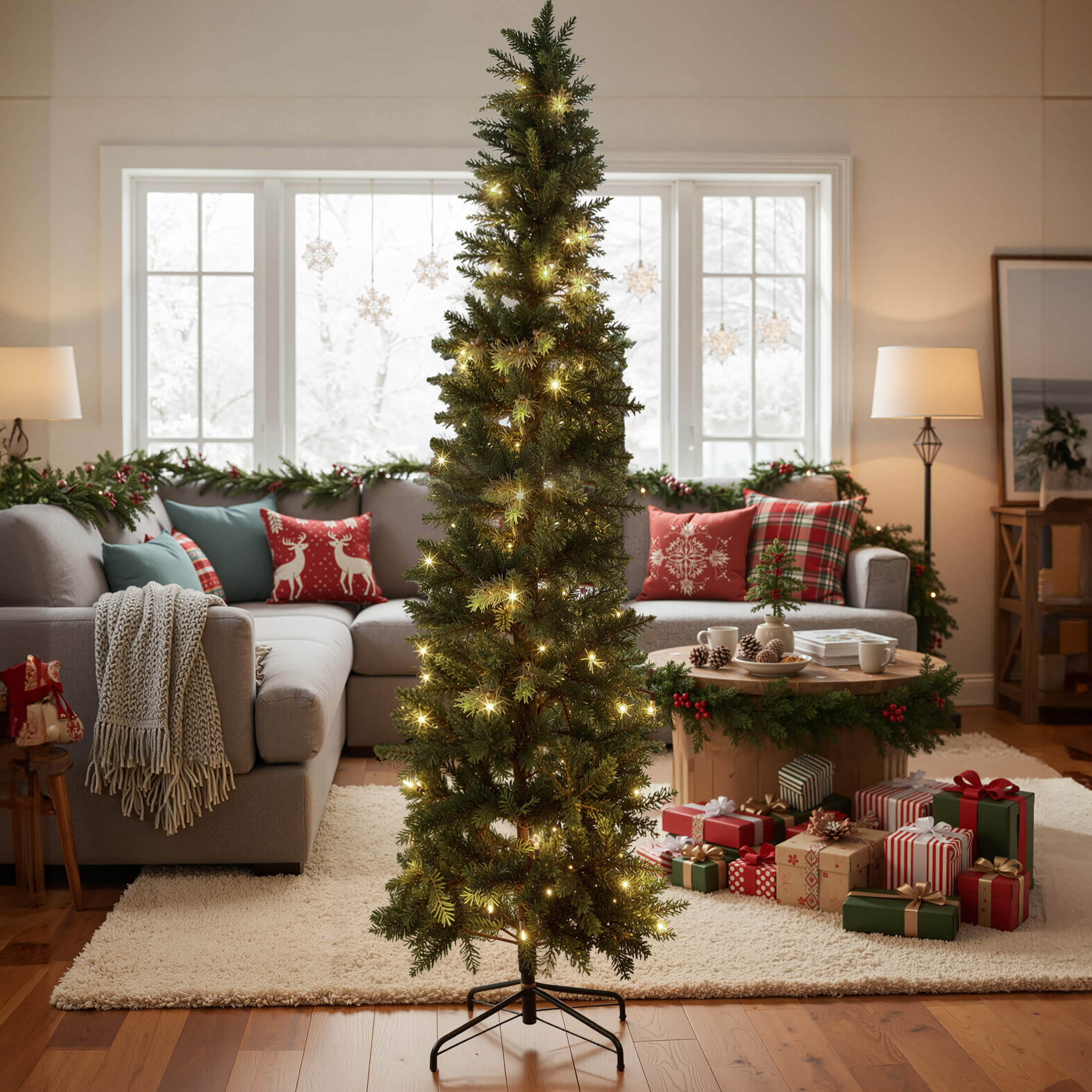 Pre-Lit Artificial Fir Christmas Pencil Tree