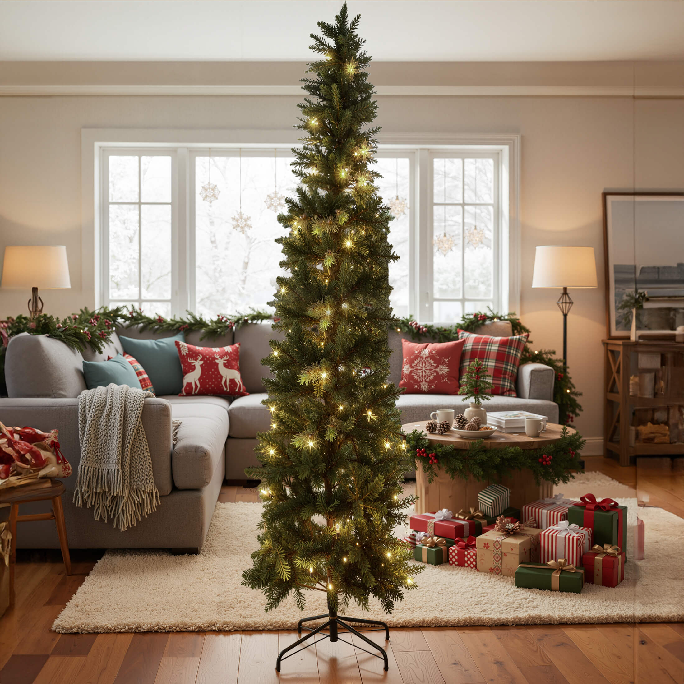 Pre-Lit Artificial Fir Christmas Pencil Tree