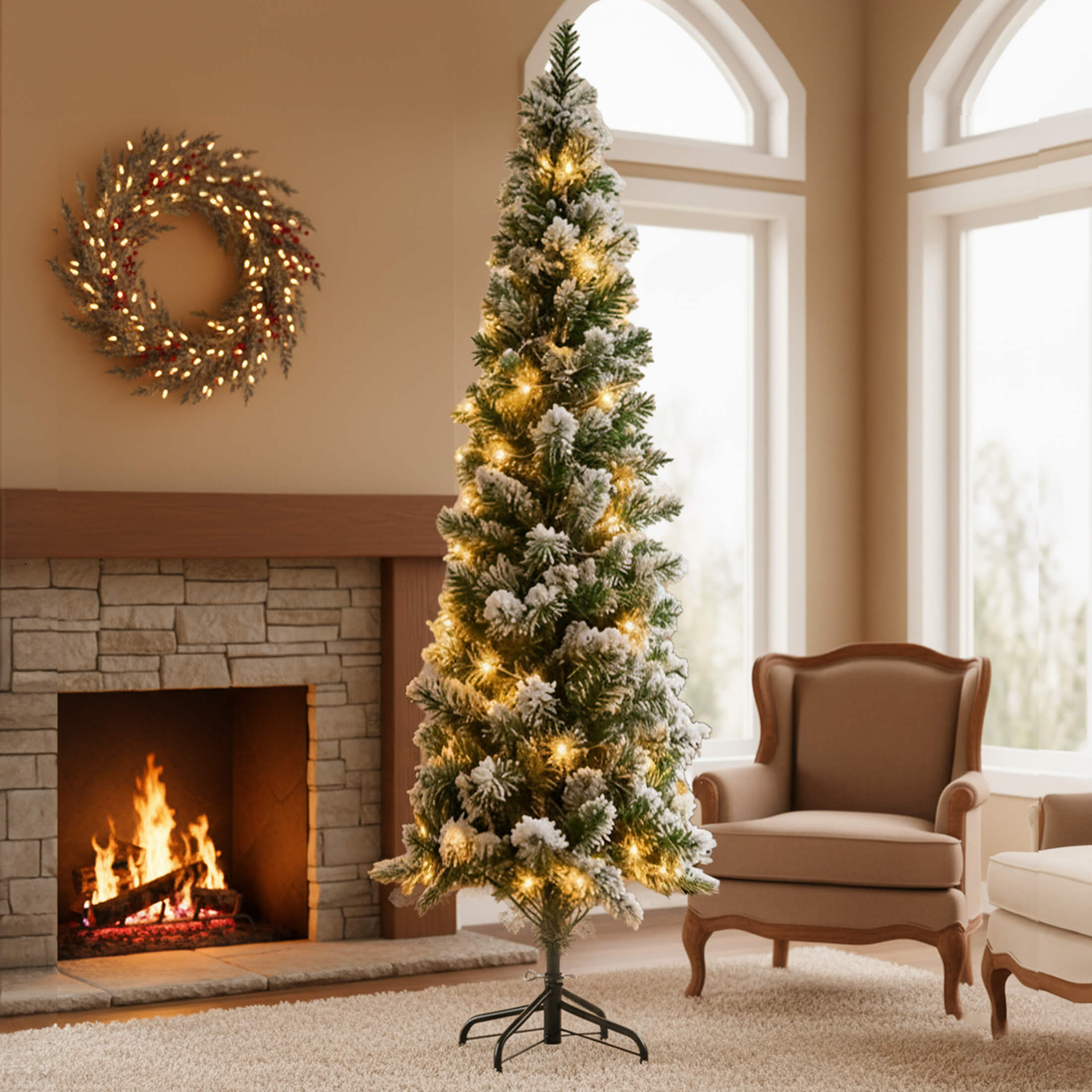 Pre-Lit Artificial Fir Christmas Pencil Tree