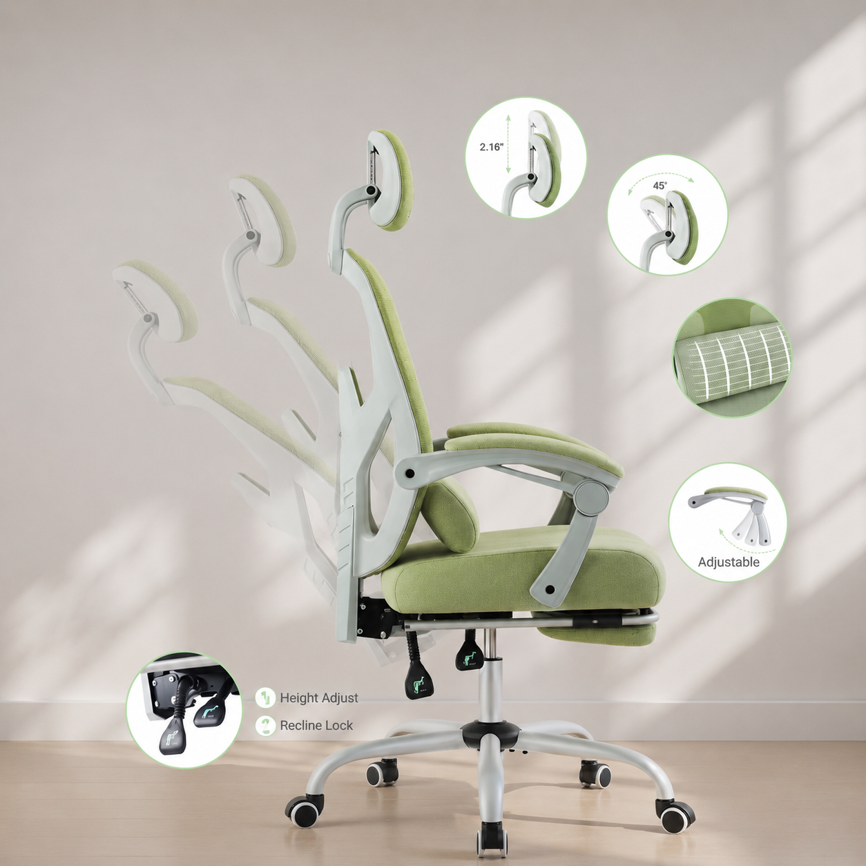 Retractable Footrest Swivel Office Chair