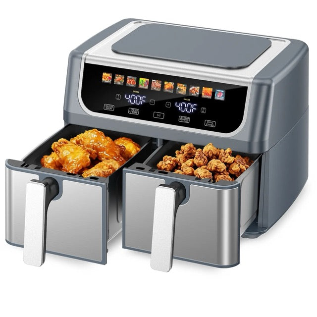 Dual Basket Air Fryer – 9.5L Large Capacity, Independent Temp Control & 10 Preset Cooking Modes