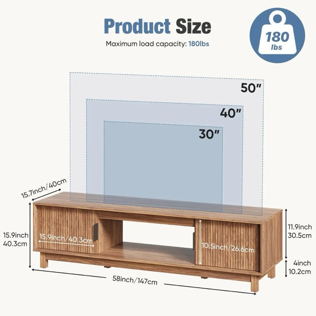 58"/70" Mid-Century Modern TV Stand | Storage Cabinets, Cable Management & Wood Media Console