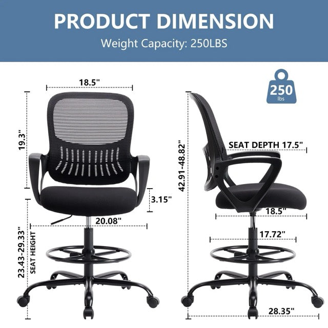 Ergonomic Drafting Chair with Adjustable Footrest – Tall Office Chair for Standing Desks