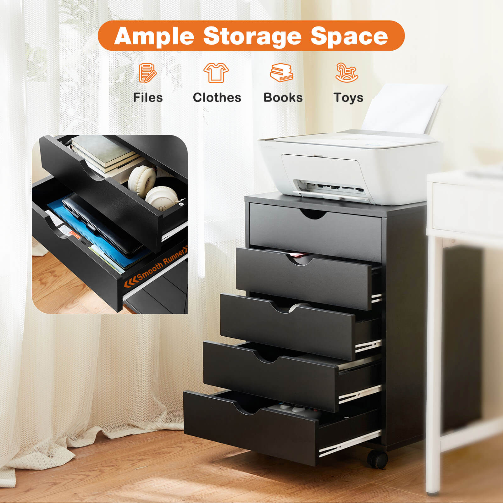 5 Drawer Mobile Chest of Drawers