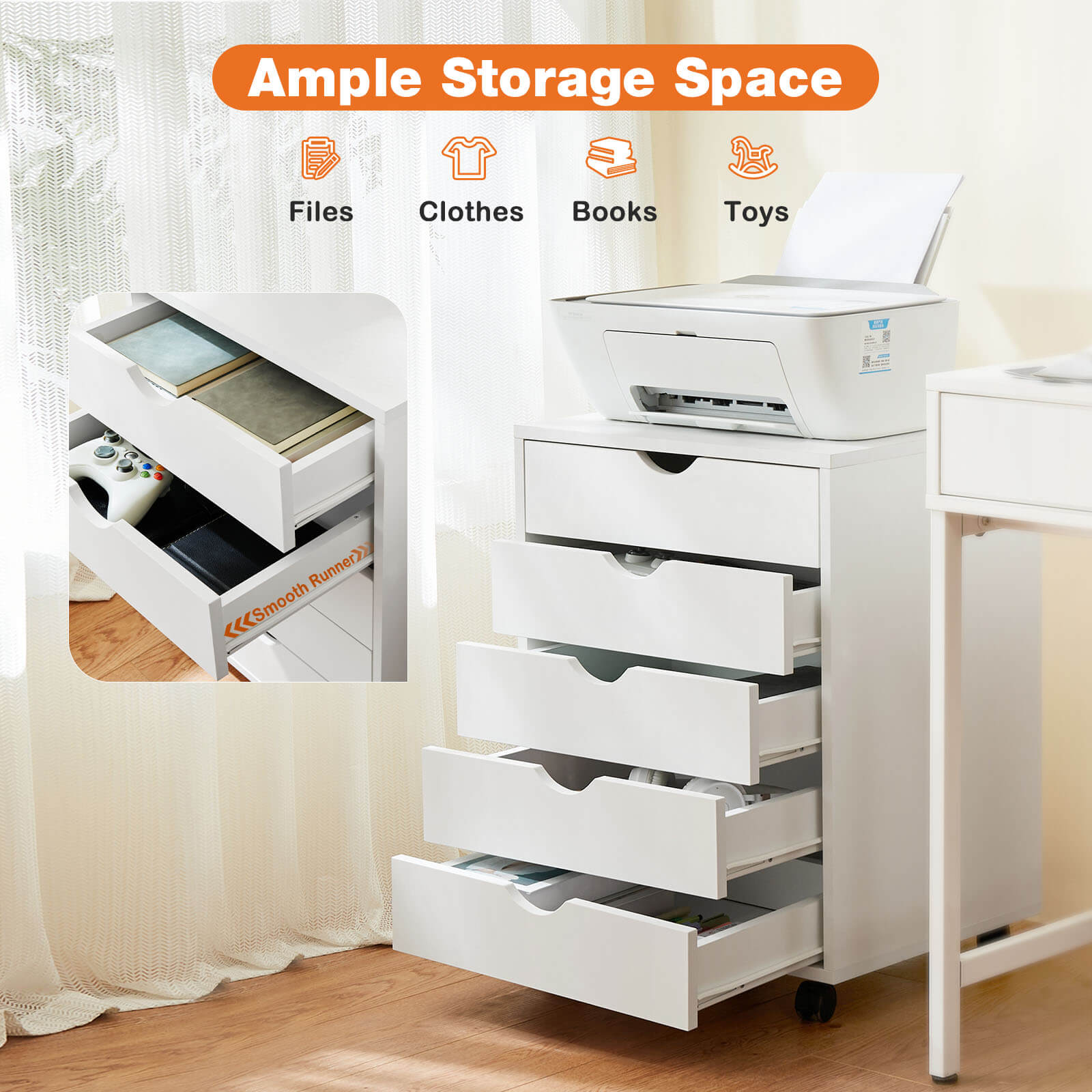 5 Drawer Mobile Chest of Drawers
