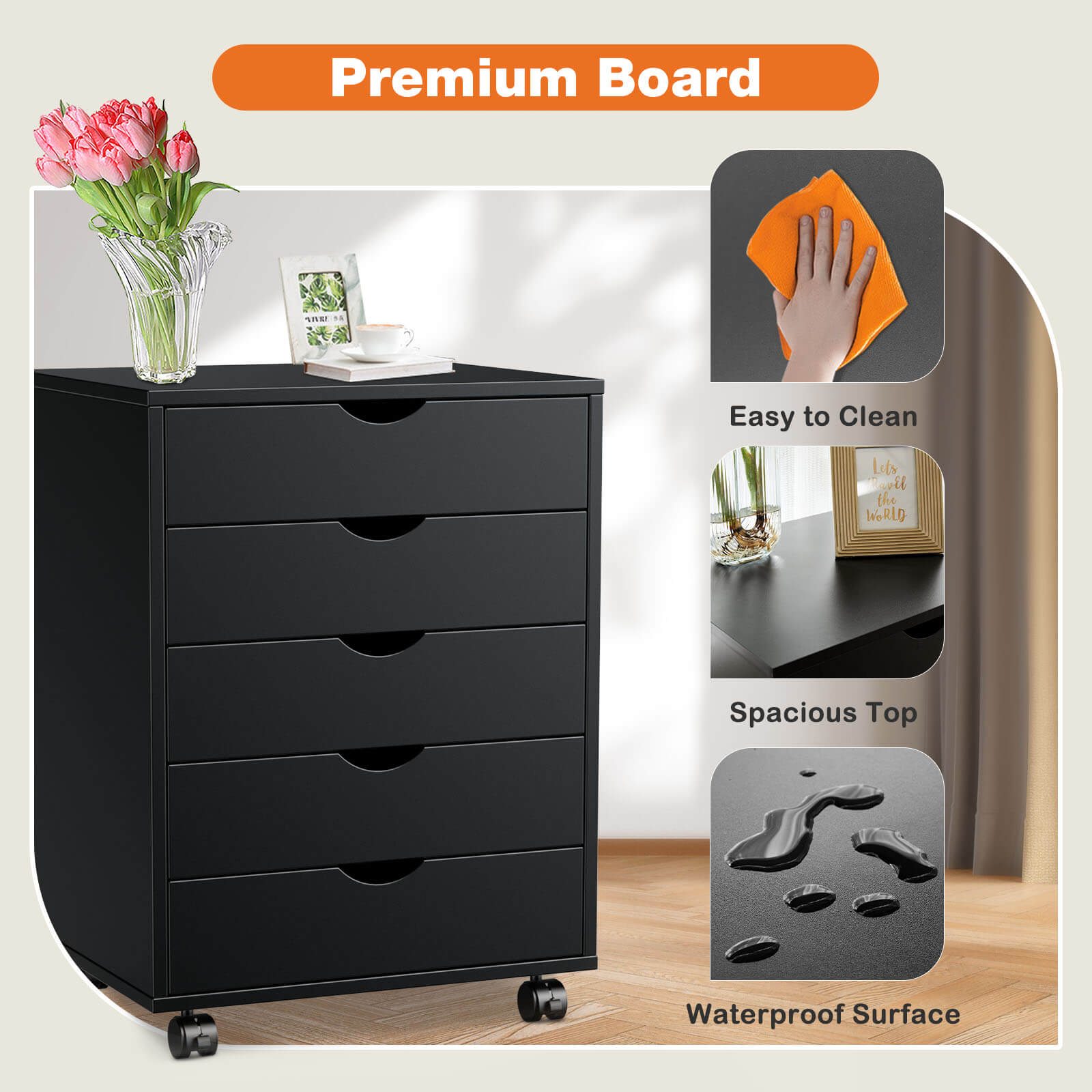 5 Drawer Mobile Chest of Drawers