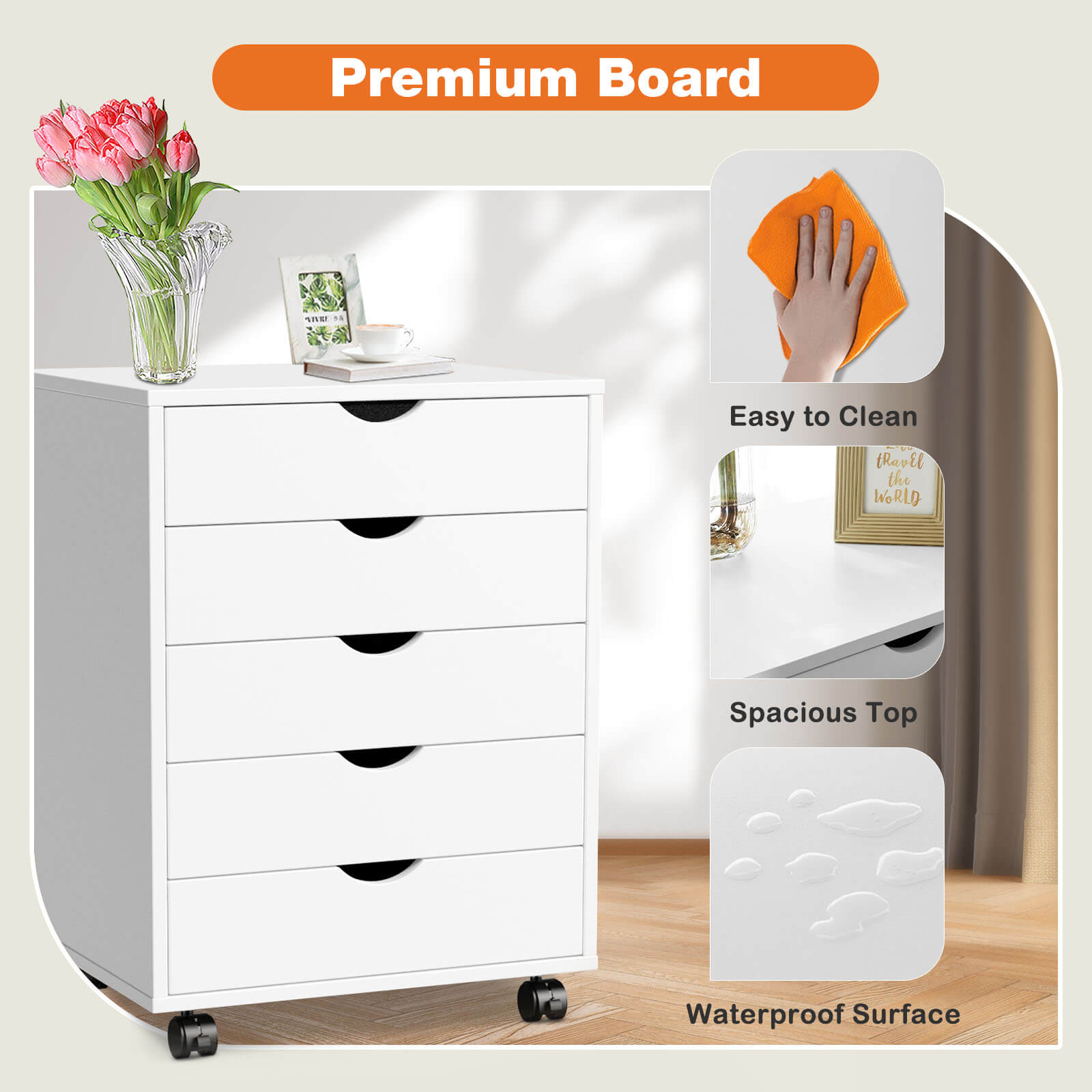5 Drawer Mobile Chest of Drawers