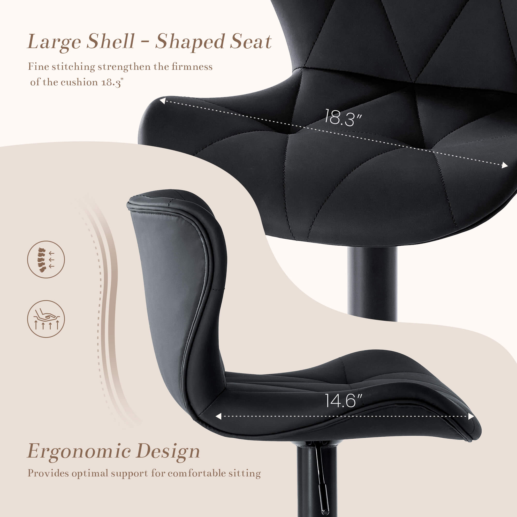 Faux Leather Diamond-Quilted Bar Stools Set of 2