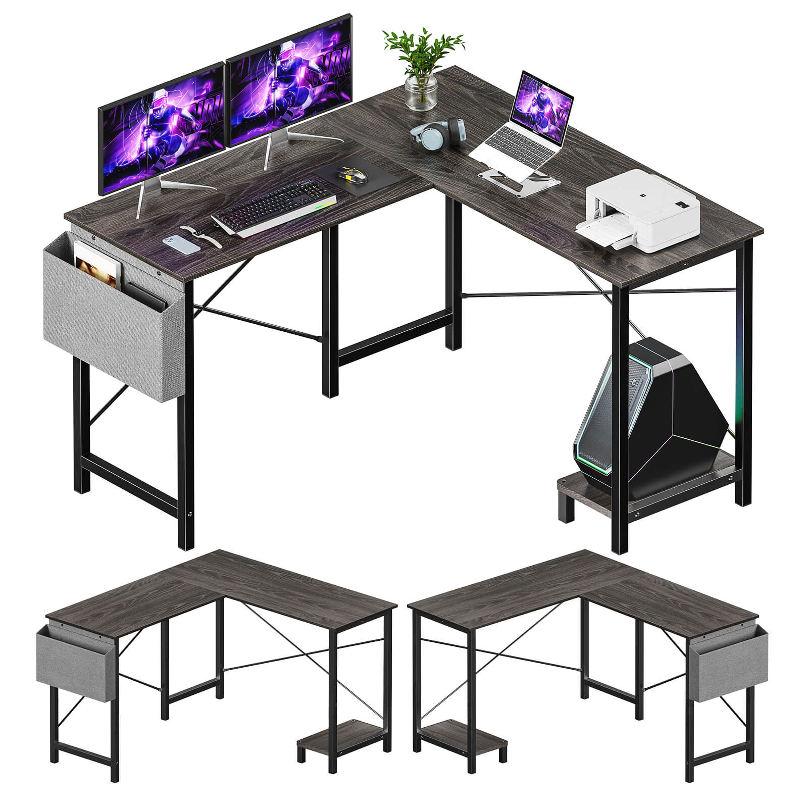 L-Shaped Wood Top Gaming Desk