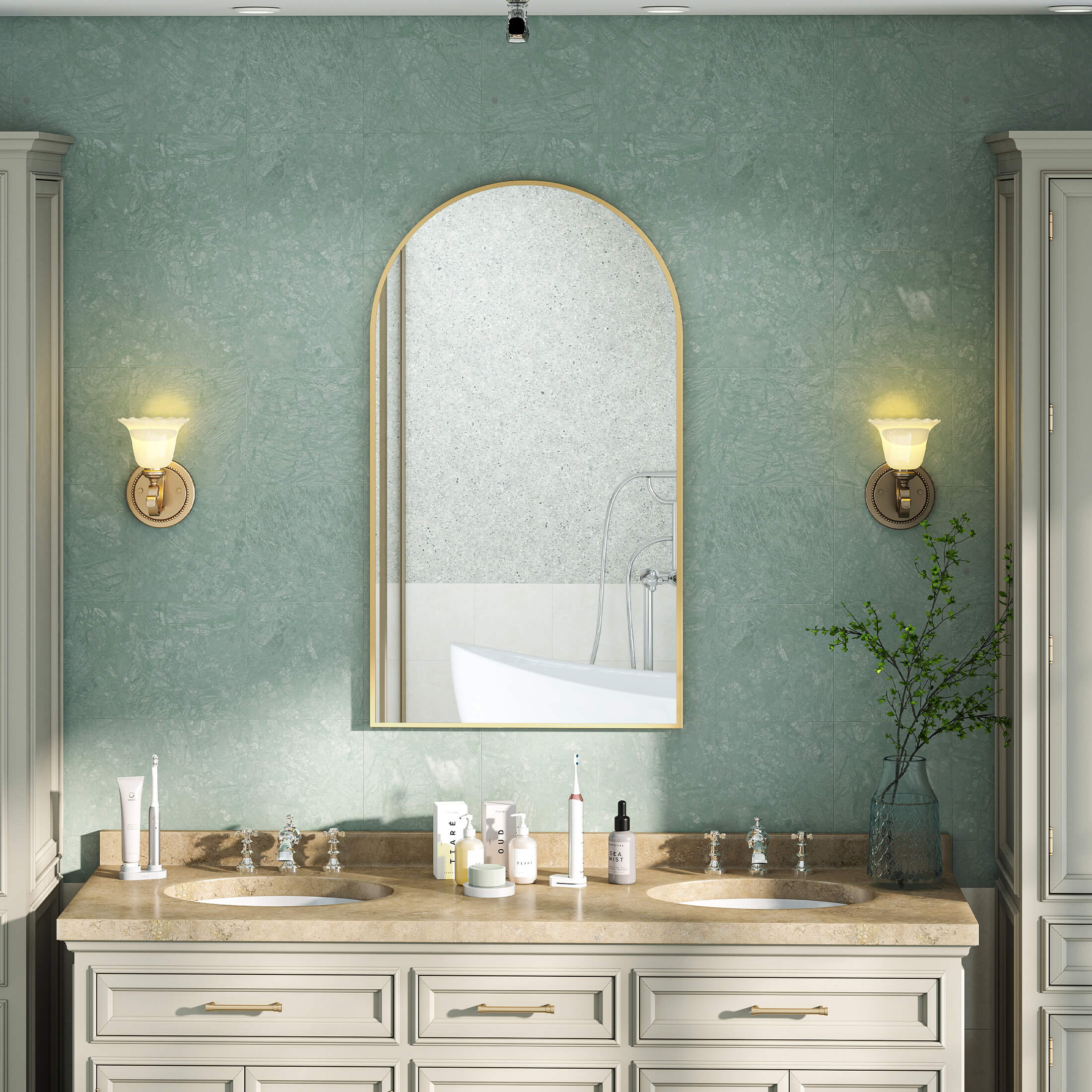 Gothic Arch Gold Black Wall Mirror