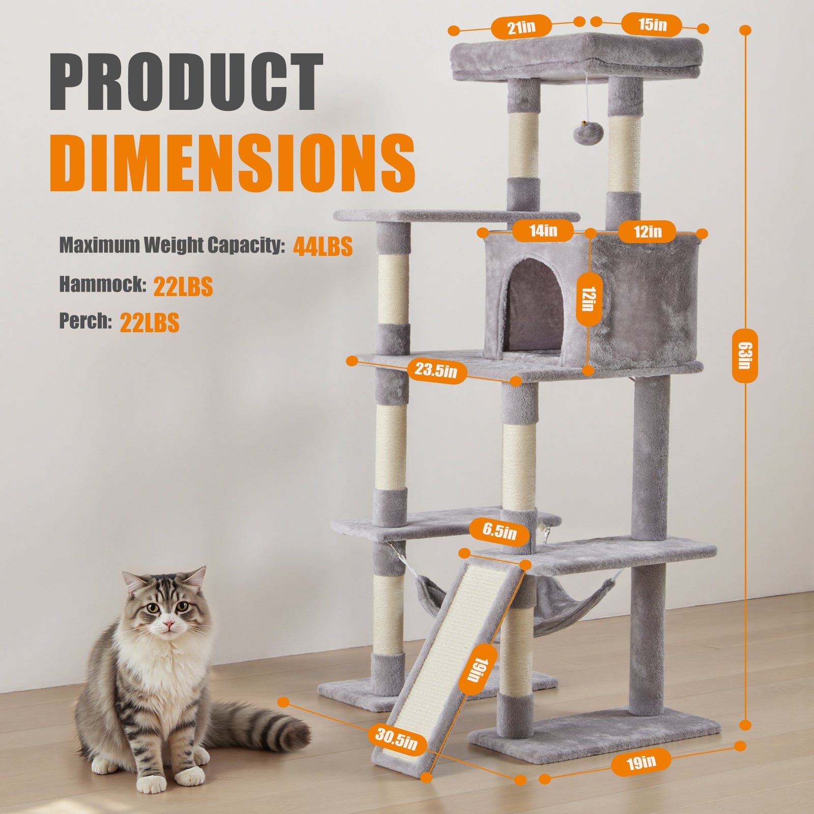 63 Inch Plush Multi-Level Cat Tree Tower