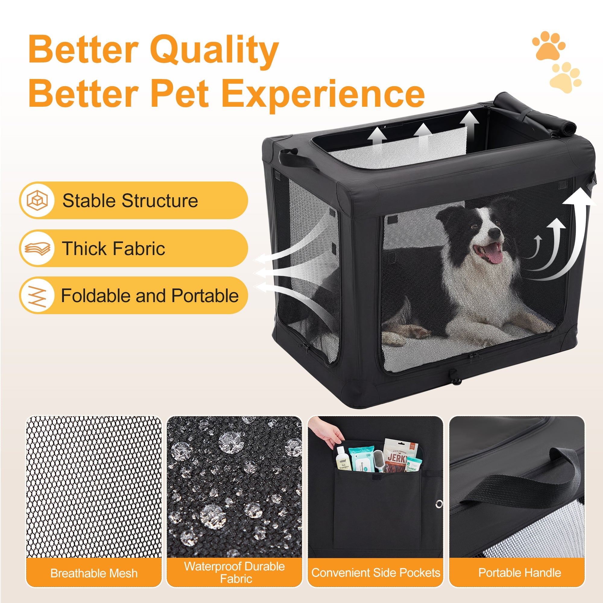 Foldable Soft-Sided Dog Crate with Mesh