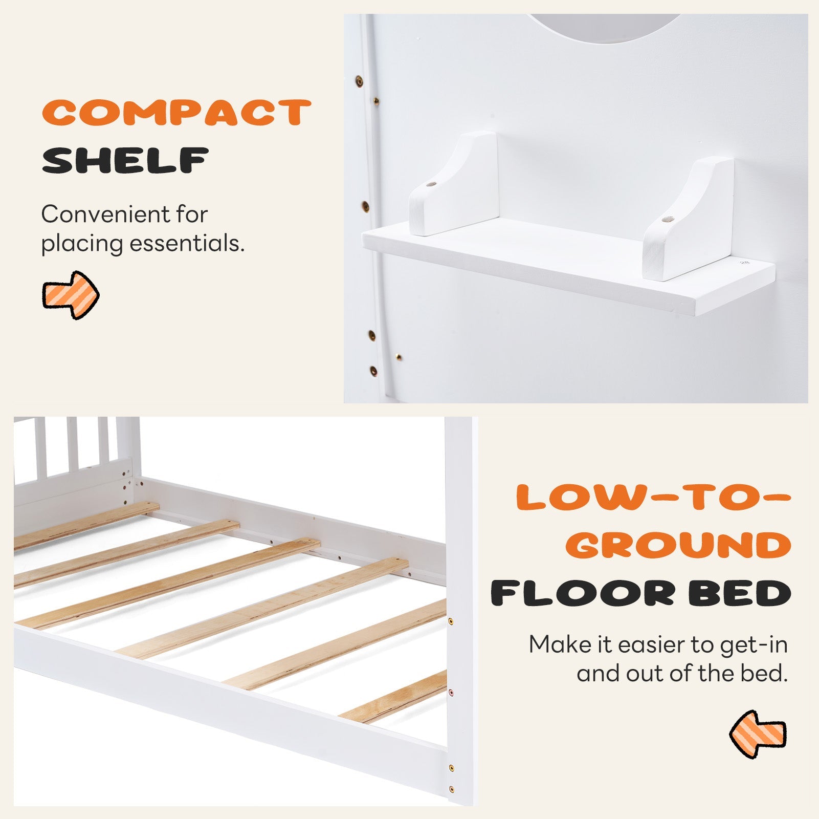 Low-Profile Twin House Bunk Bed with Side Ladder