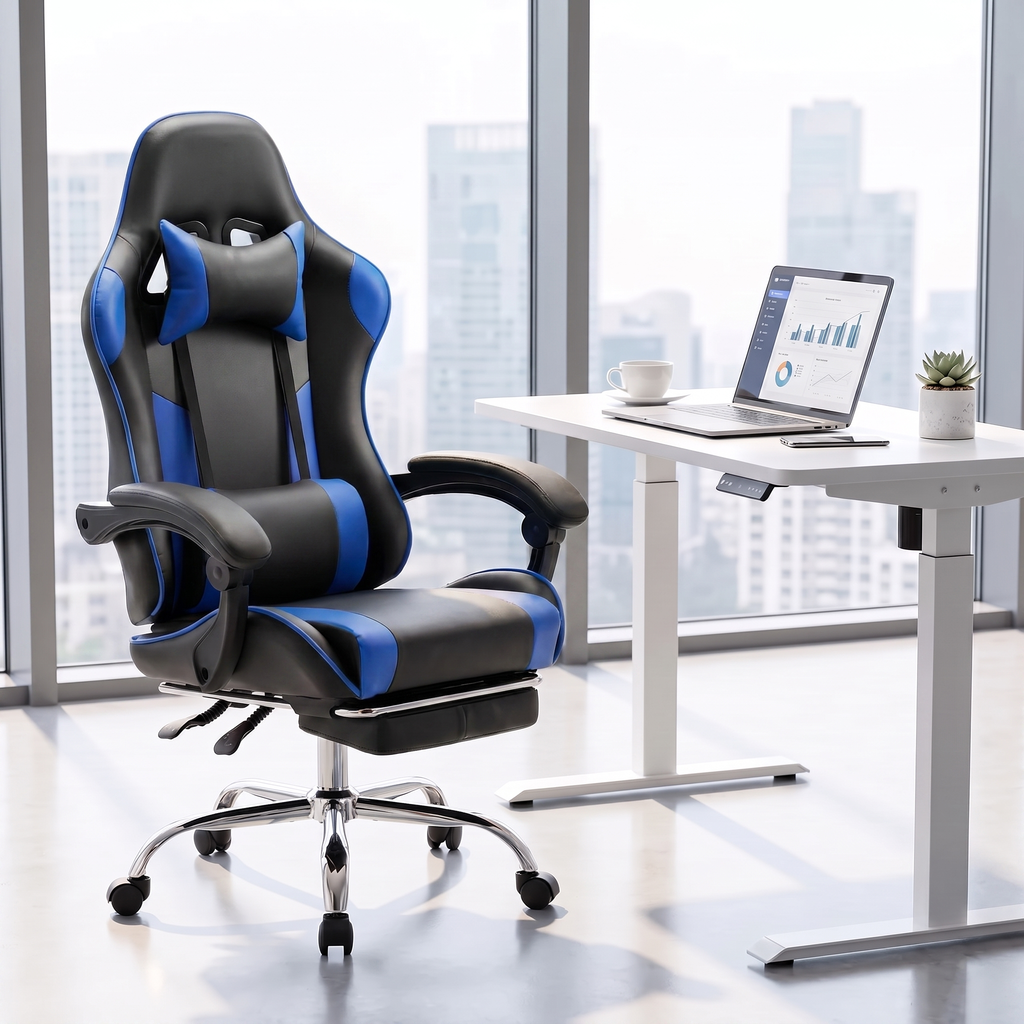 Gaming Chair with Footrest and Lumbar Support