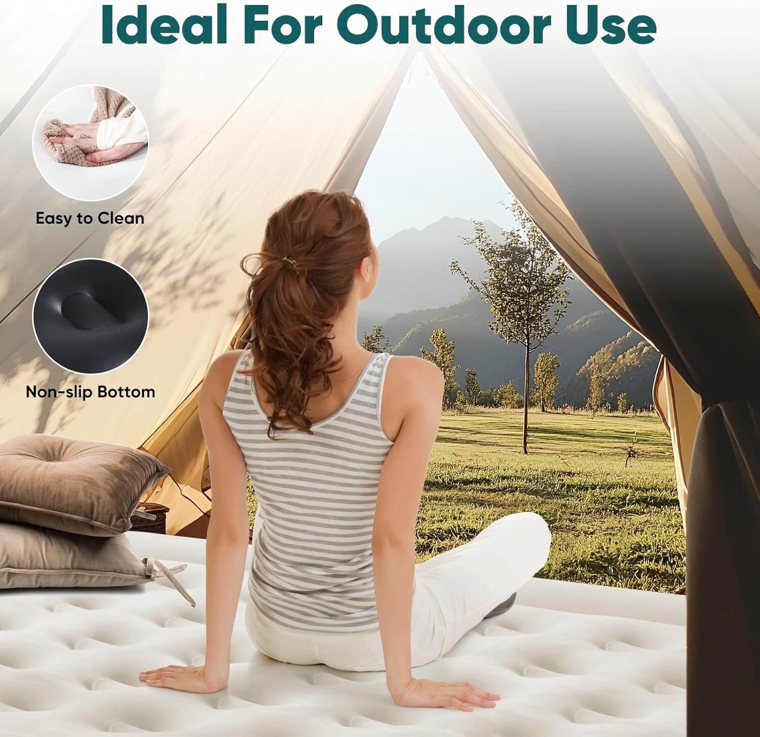 Warebay 16"～22" Queen Air Mattress with Pump, 660lb Capacity Inflatable Blow Up Bed for Home Guest