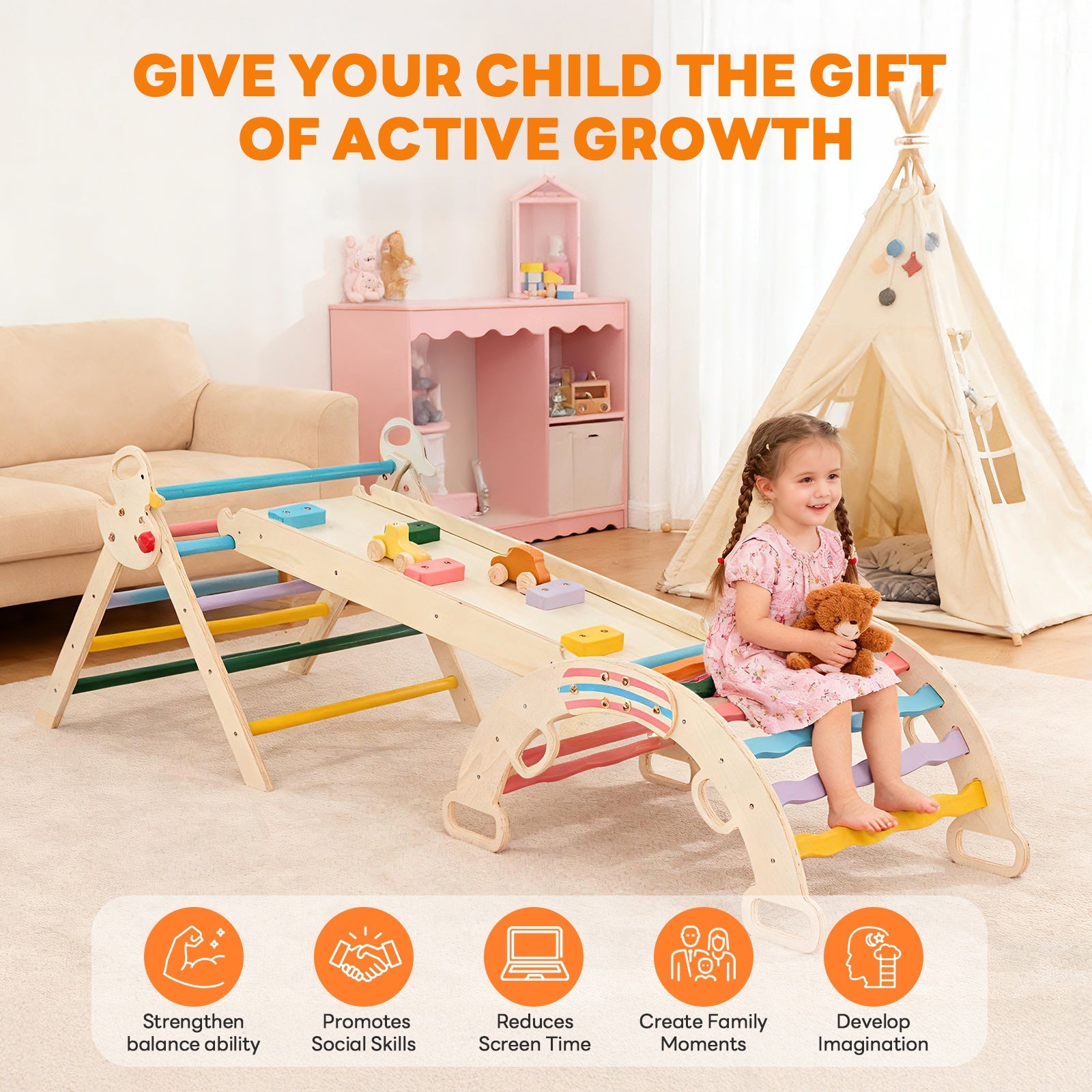 9-in-1 Foldable Wooden Montessori Climbing Playset
