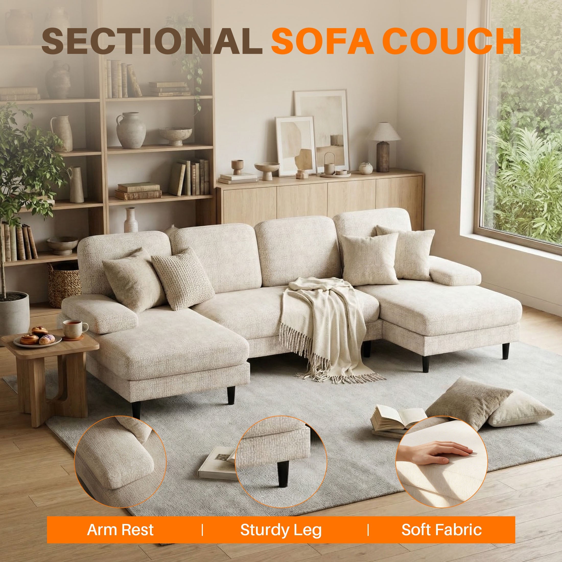 U-Shaped Modular Chenille Sectional Sofa