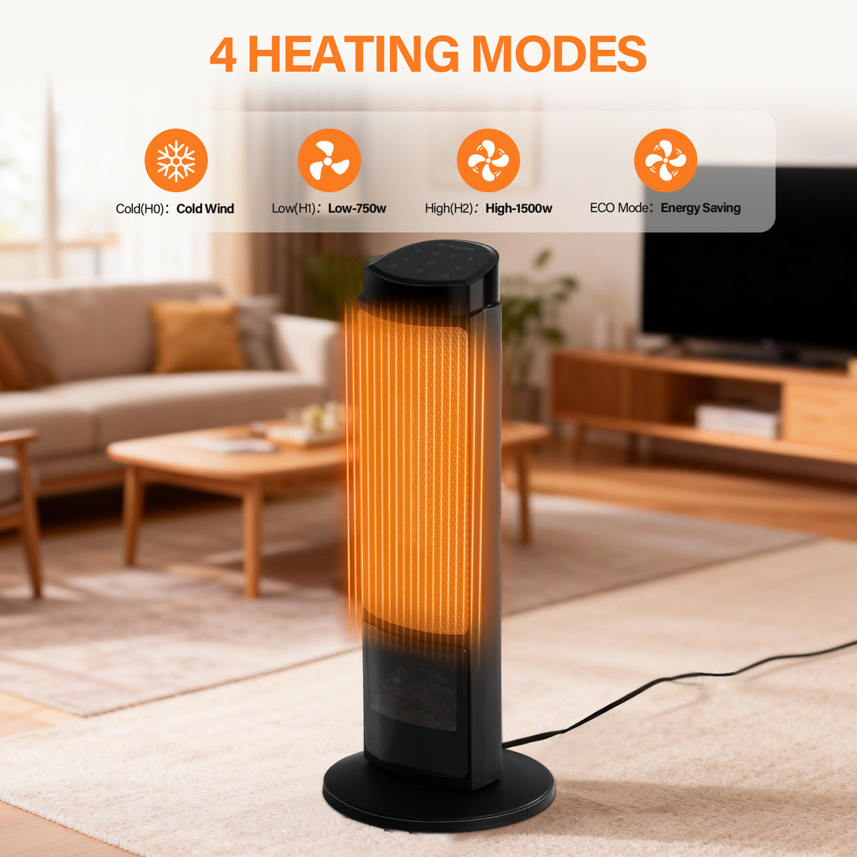 Space Heater for Indoor Use, 23-Inch Portable Electric Heater with 7-Color Light