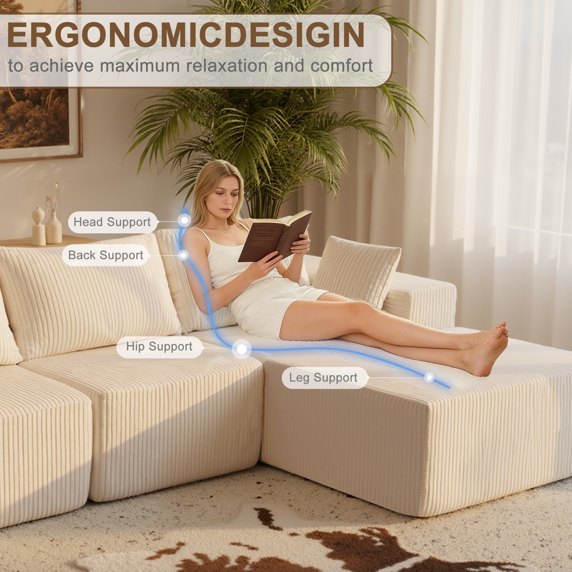 108" Modular Corduroy Sectional Sofa
